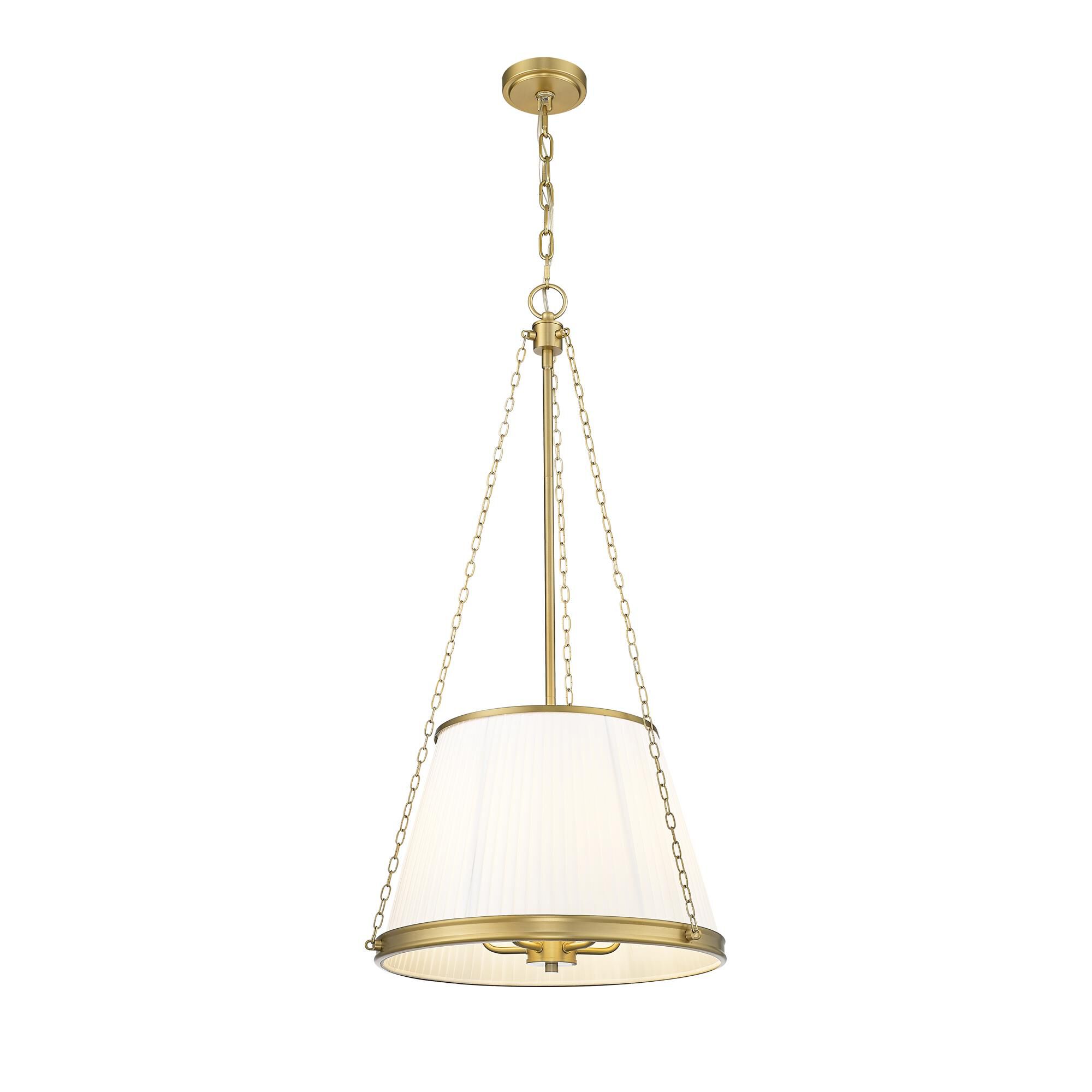 Shown in Modern Gold finish and White glass and White shade