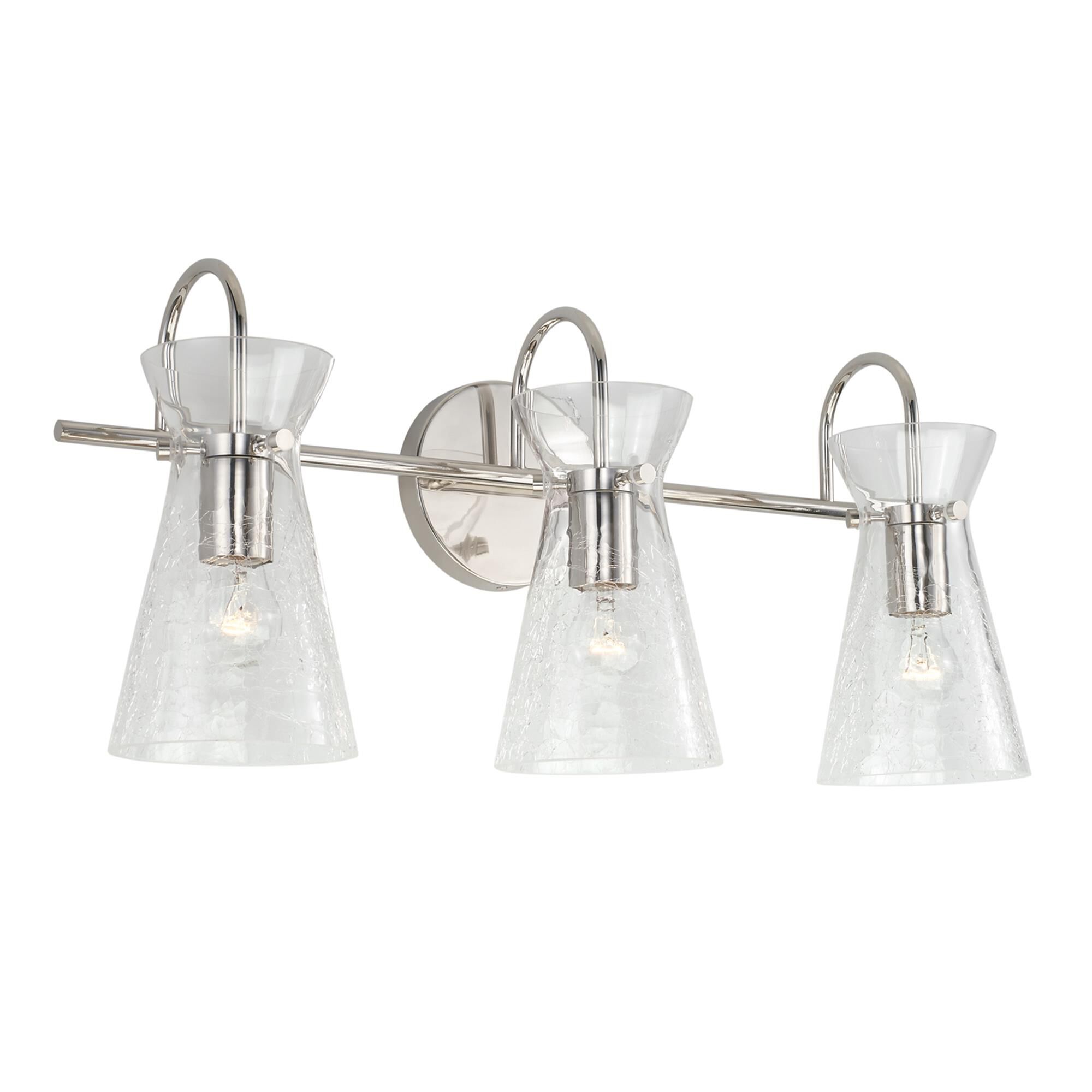 Shown in Polished Nickel finish and Clear Half-Crackle glass