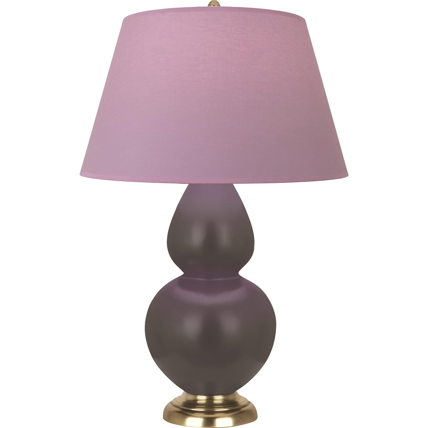 Shown in Matte Ash finish and Lavender and Plum shade and Antique Brass accent