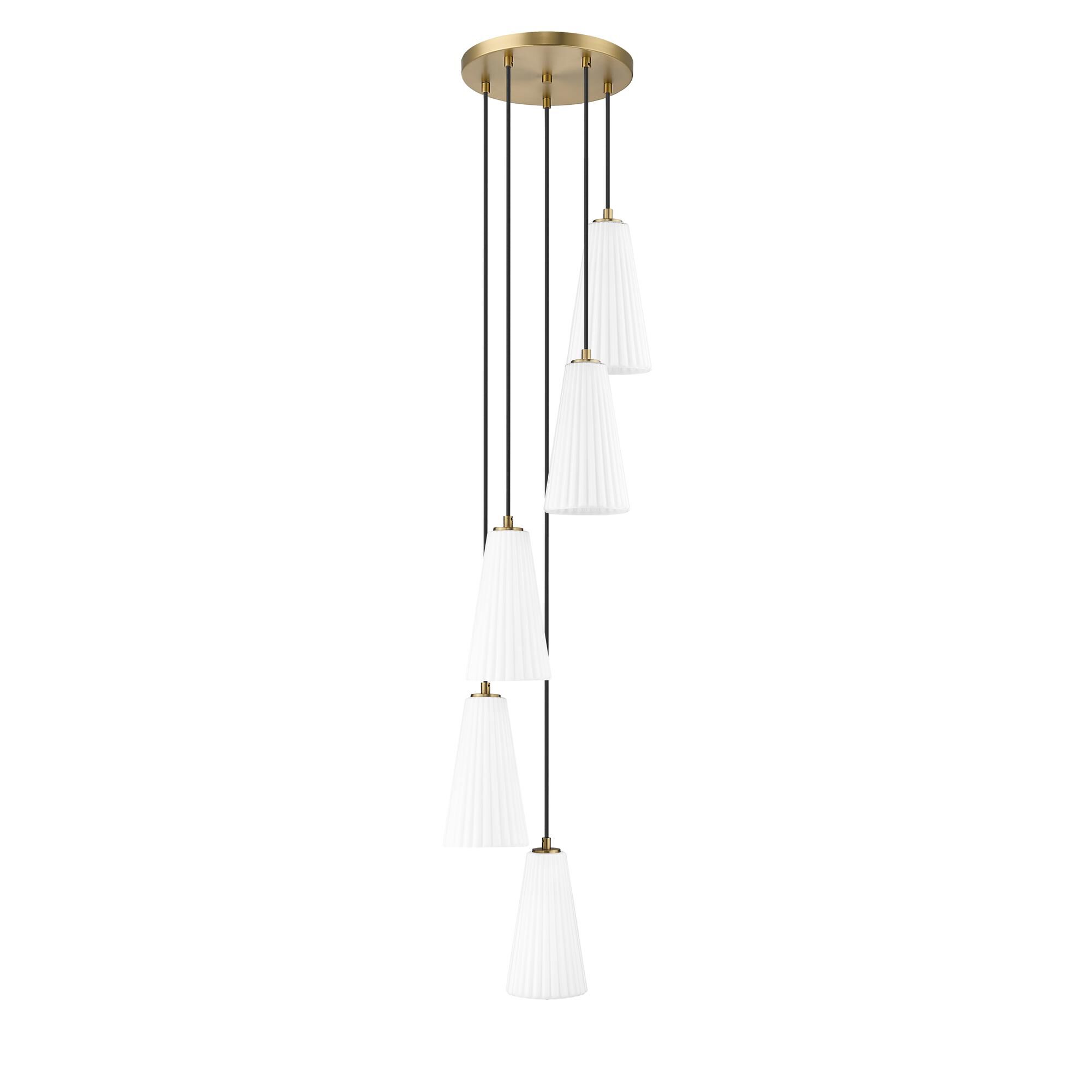 Shown in Modern Gold finish and White glass and White shade