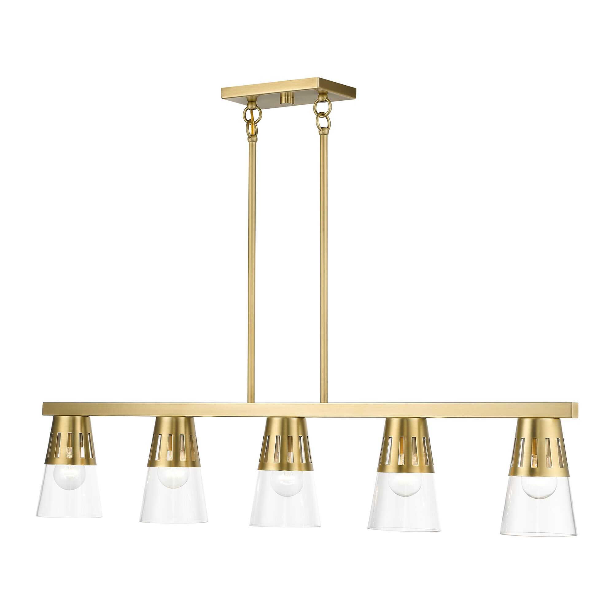 Shown in Natural Brass finish and Clear Hand Blown glass