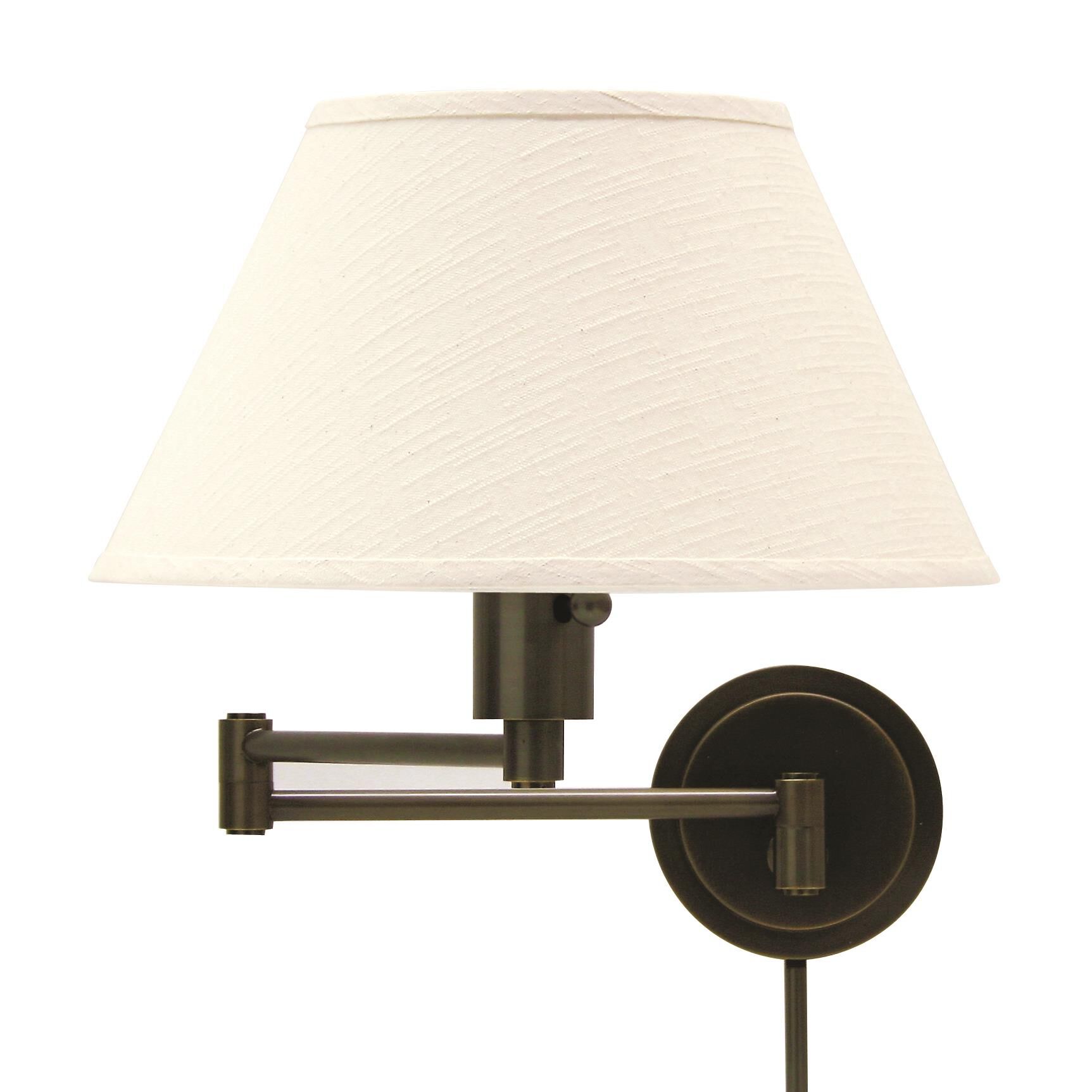 Shown in Oil Rubbed Bronze finish and Off-White Linen Hardback shade