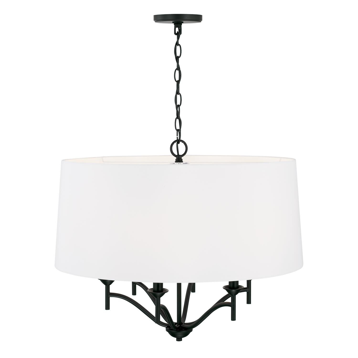 Shown in Matte Black finish and White Fabric shade