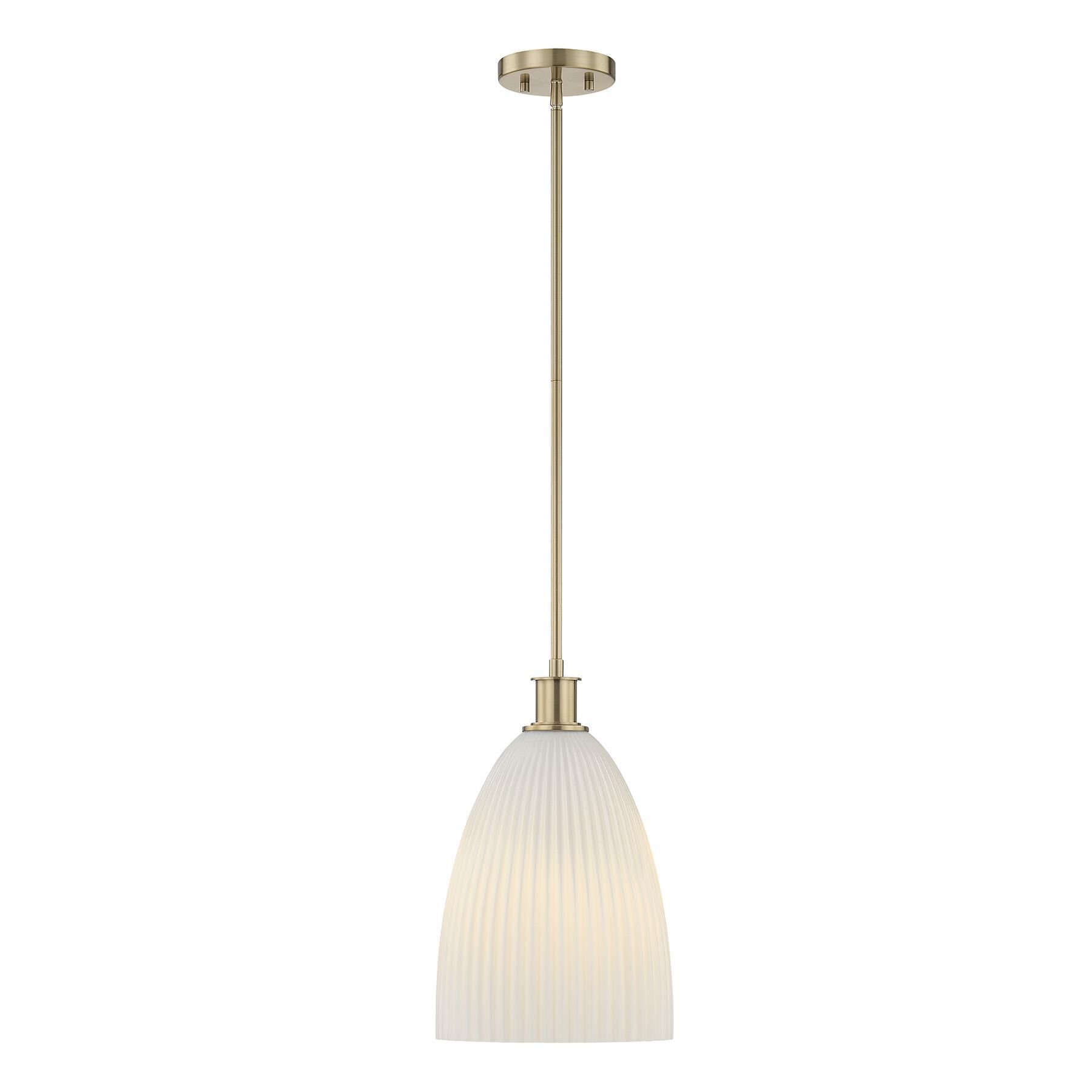 Shown in Noble Brass finish and White Opal Ribbed glass