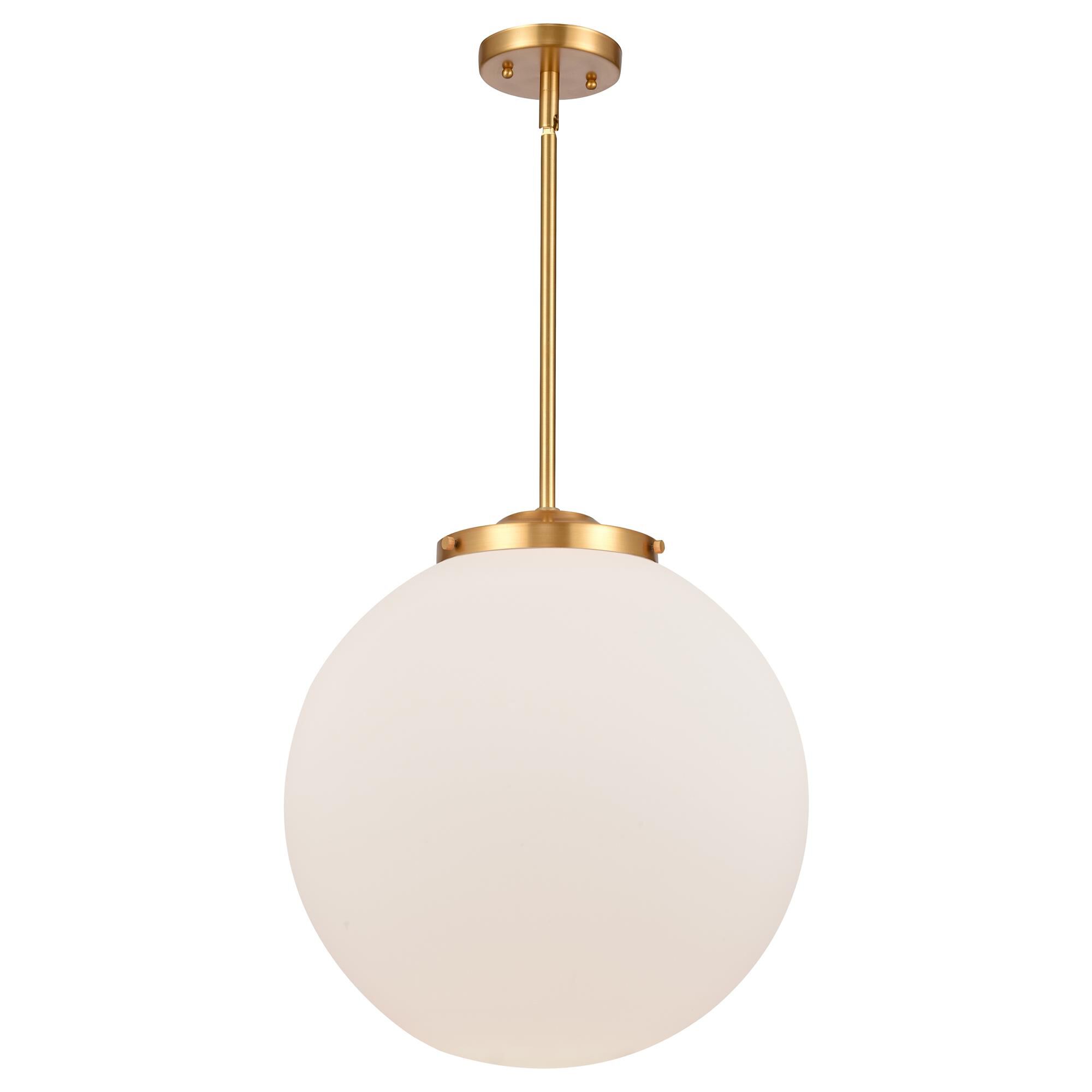 Shown in Satin Gold finish and Matte White Cased Beacon glass