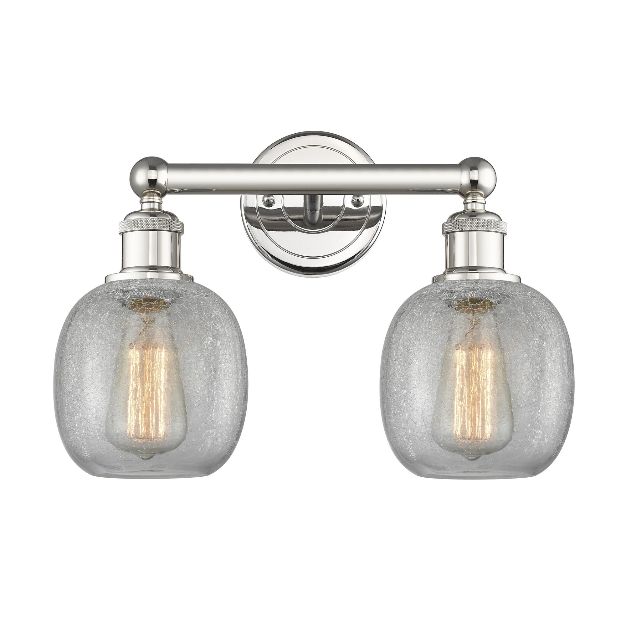 Shown in Polished Nickel finish and Clear Crackle glass