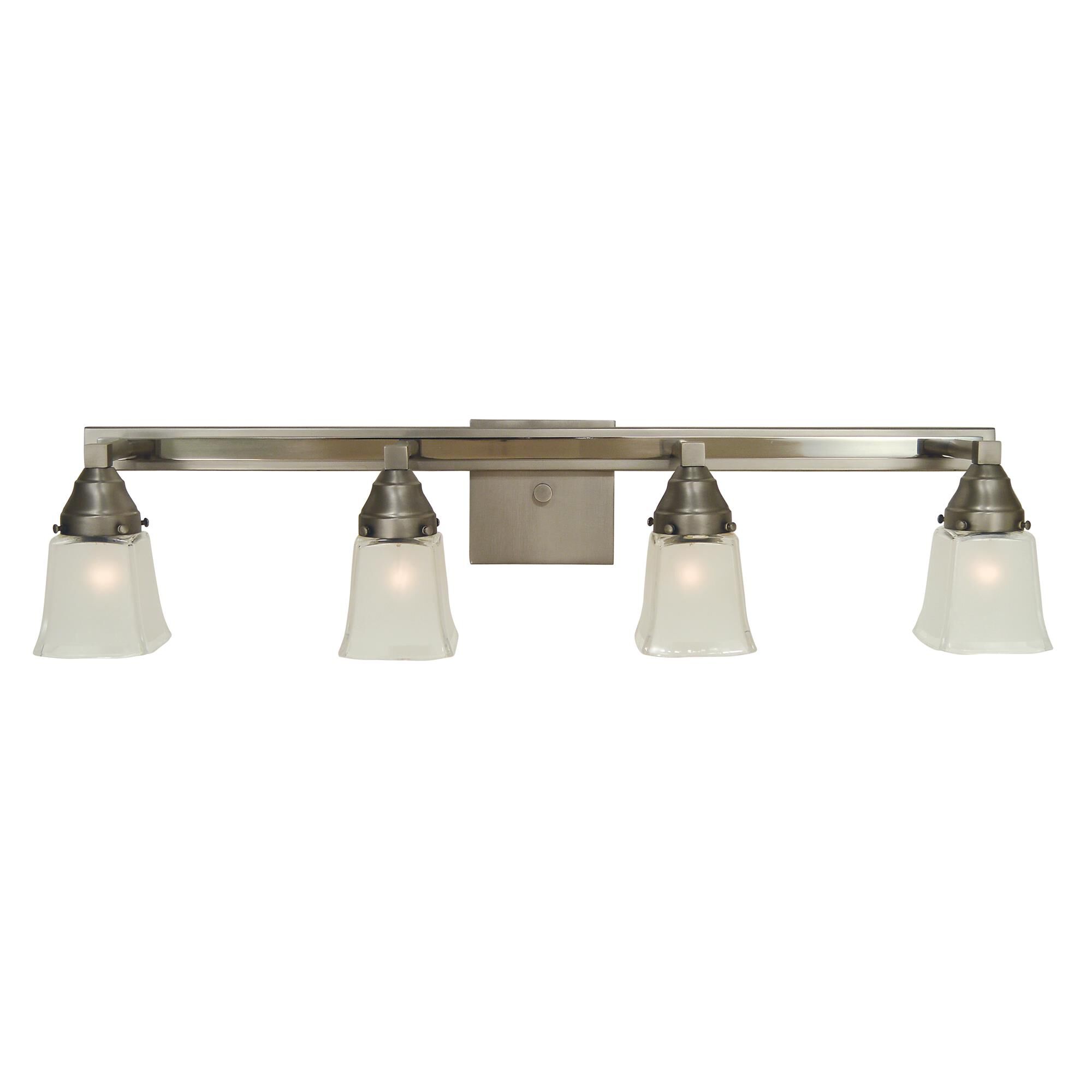 Shown in Satin Pewter With Polished Nickel finish and White Frosted Square Glass shade