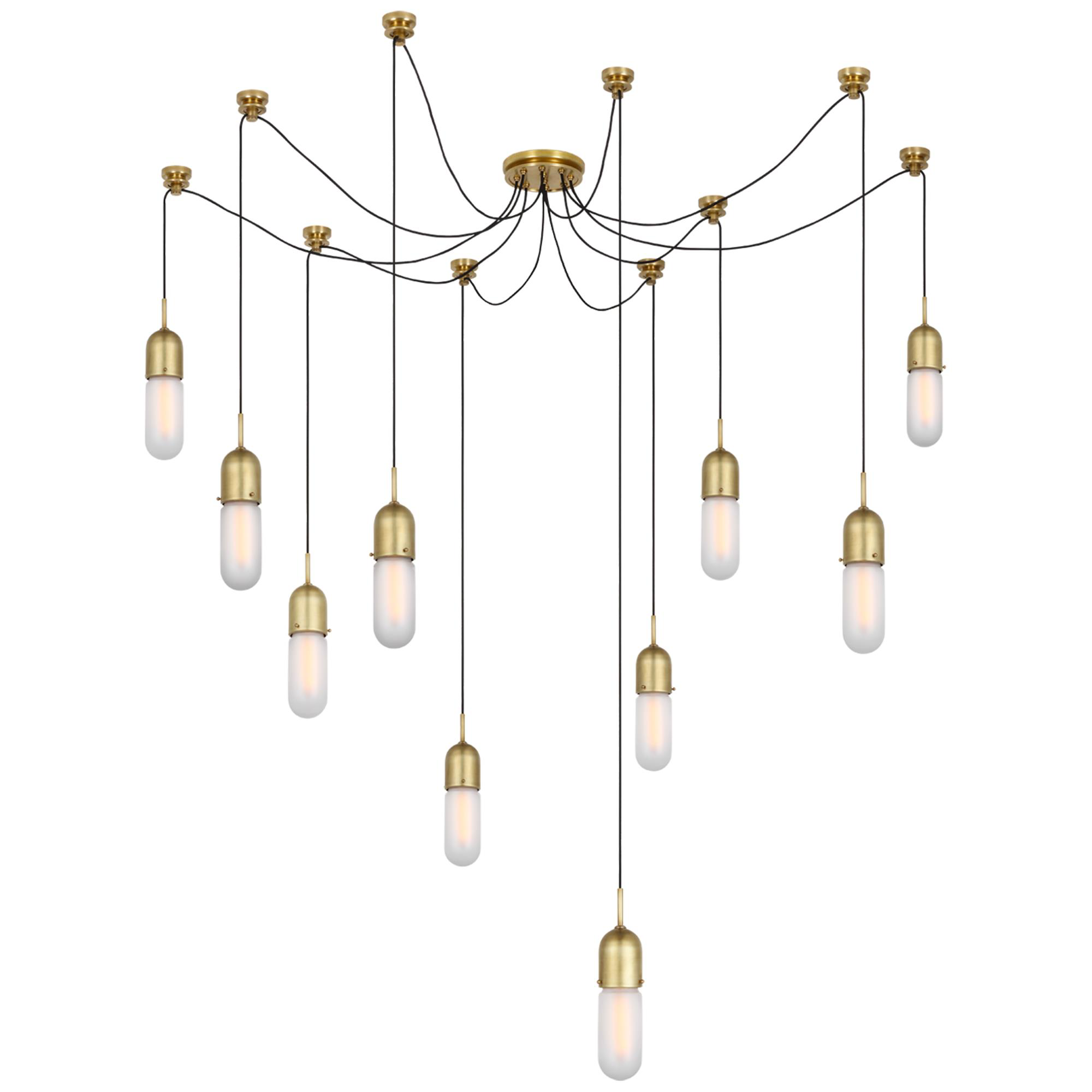 Shown in Hand-Rubbed Antique Brass finish and Frosted glass