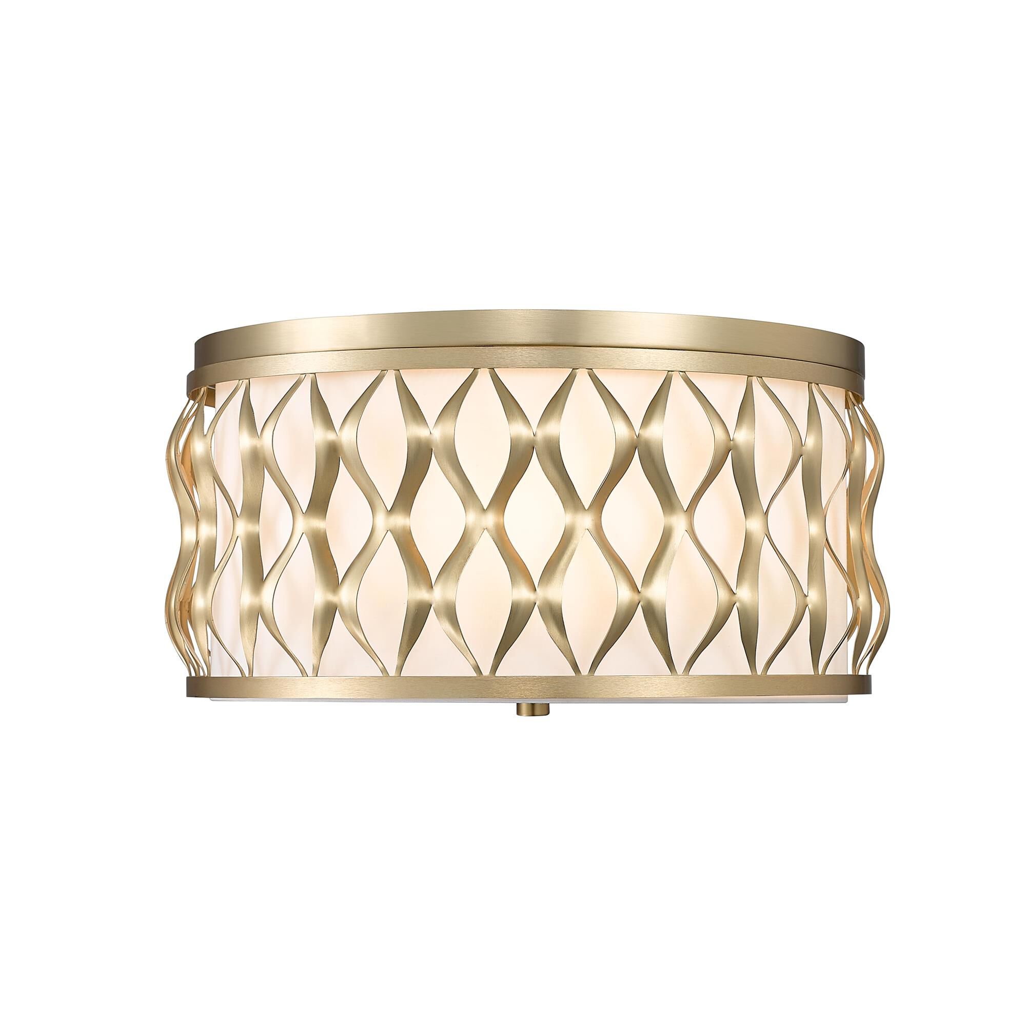 Shown in Modern Gold finish and White glass and White shade