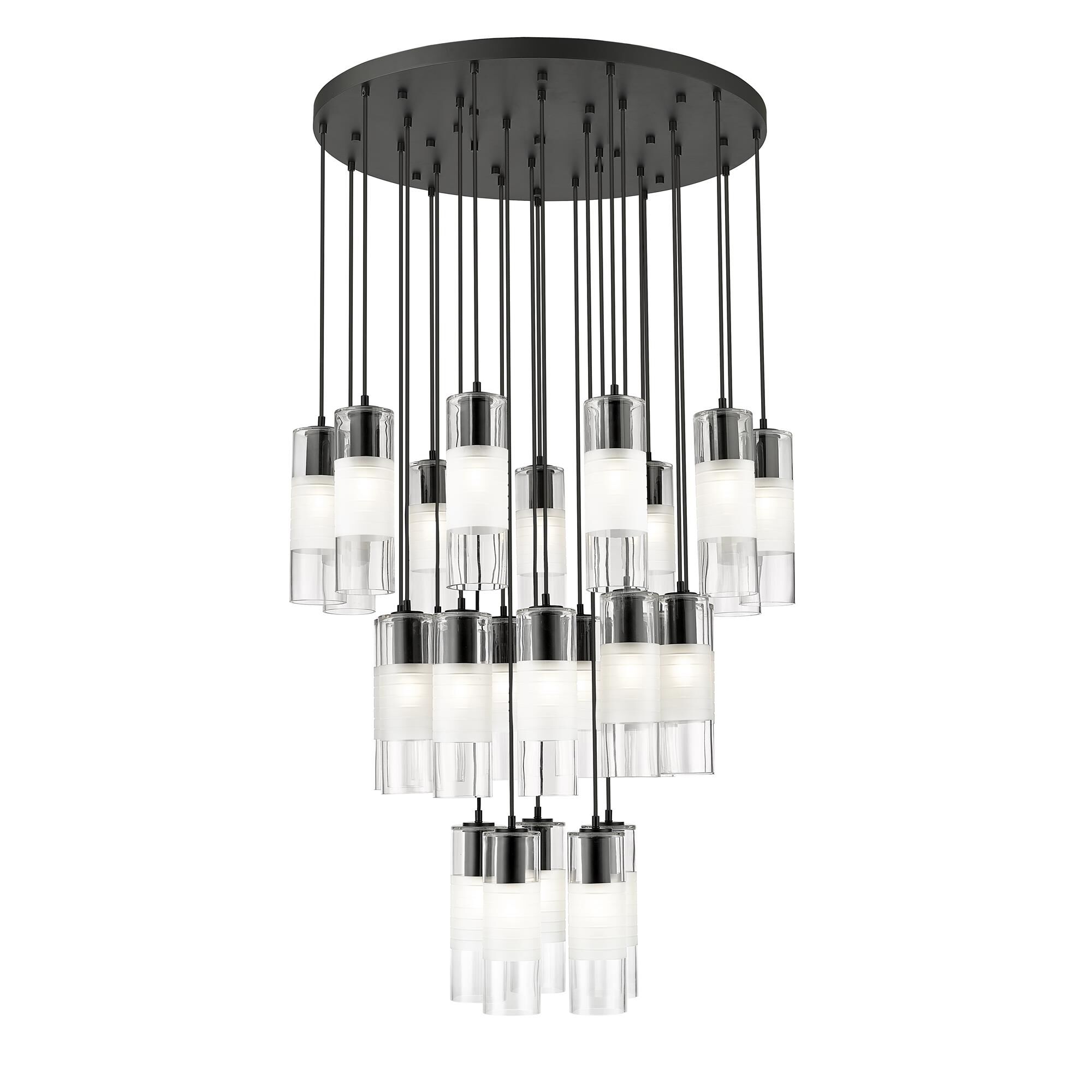 Shown in Matte Black finish and Clear+frosted glass and Clear+frosted shade