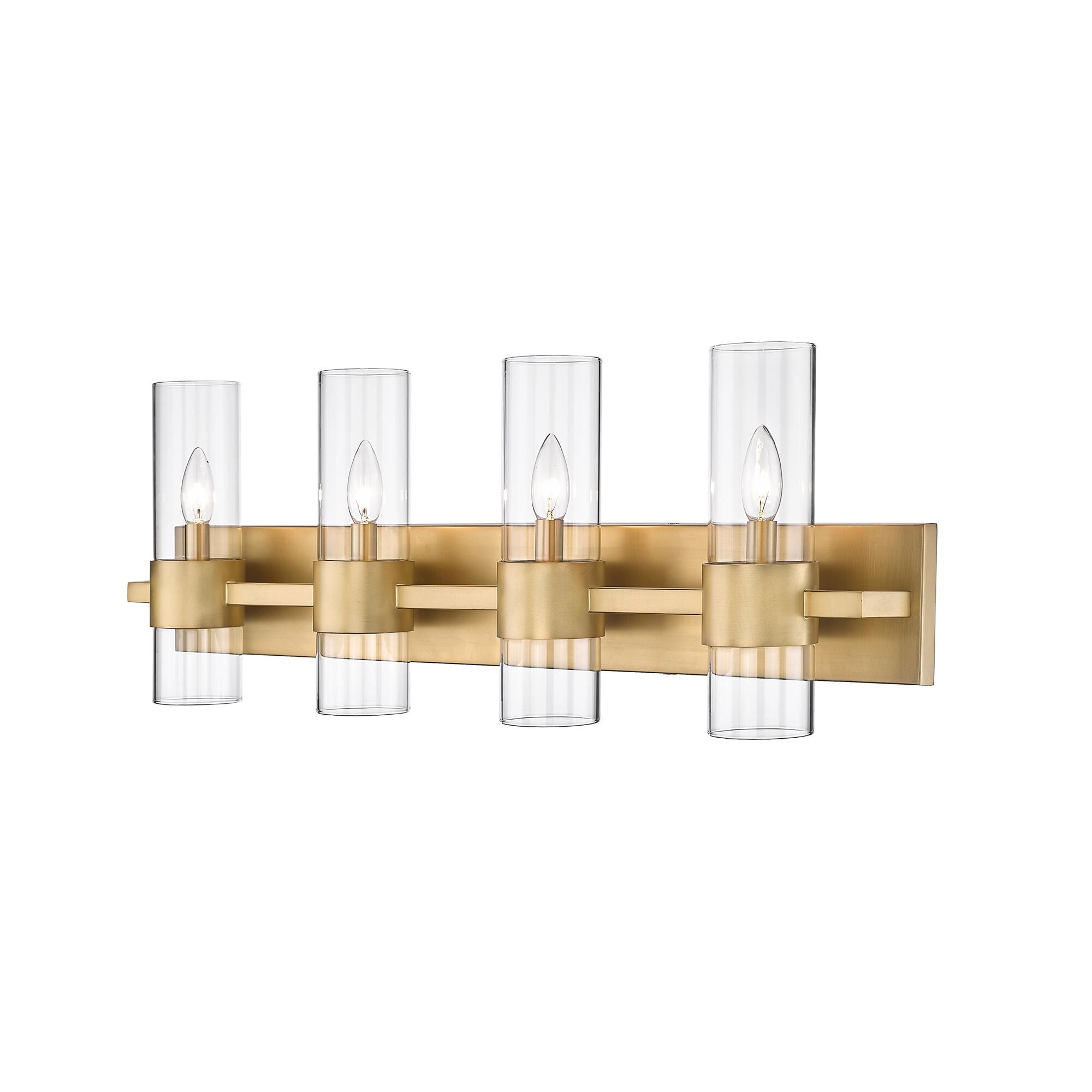 Shown in Rubbed Brass finish and Clear glass