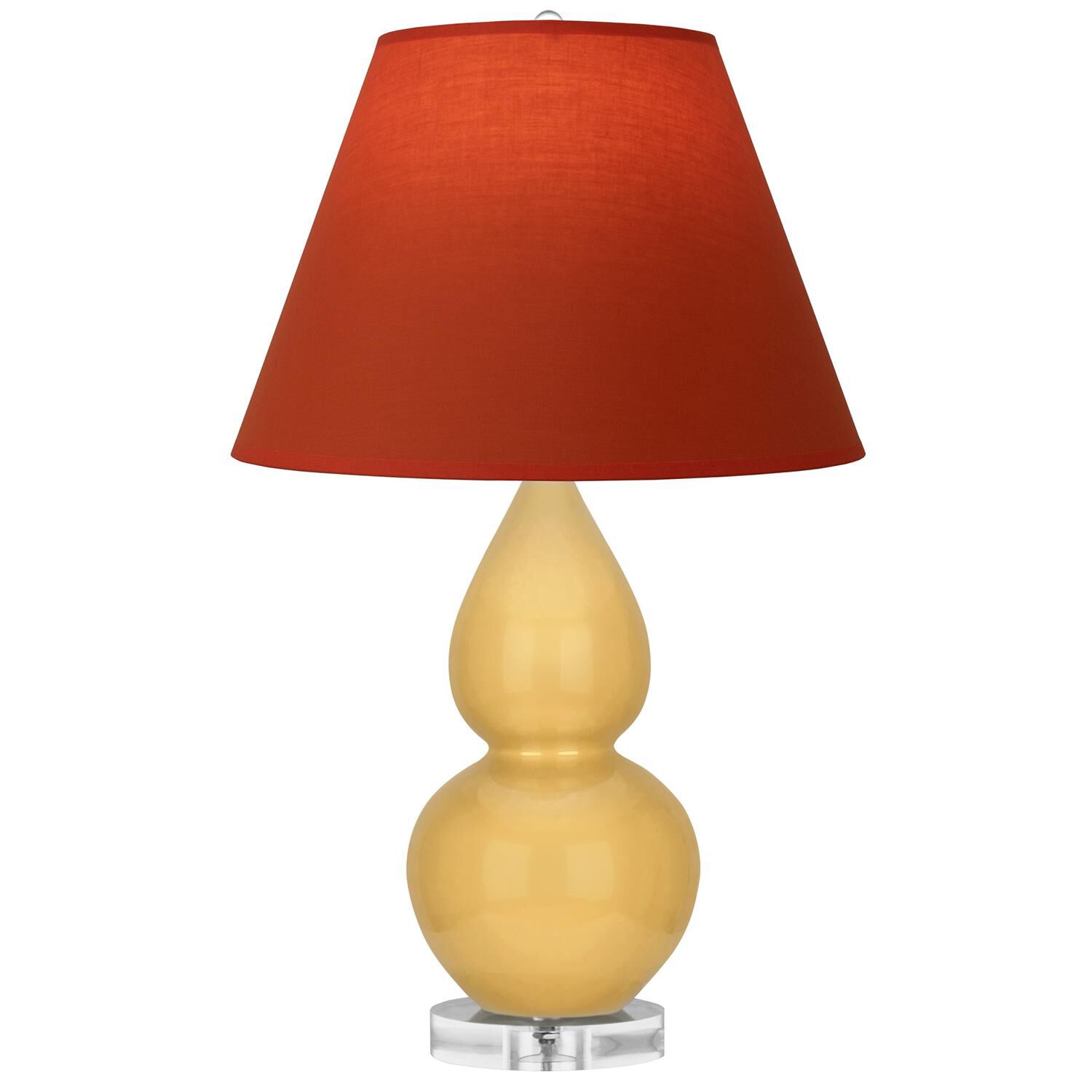 Shown in Sunset Yellow finish and Tangerine and Taupe Lining shade and Lucite accent