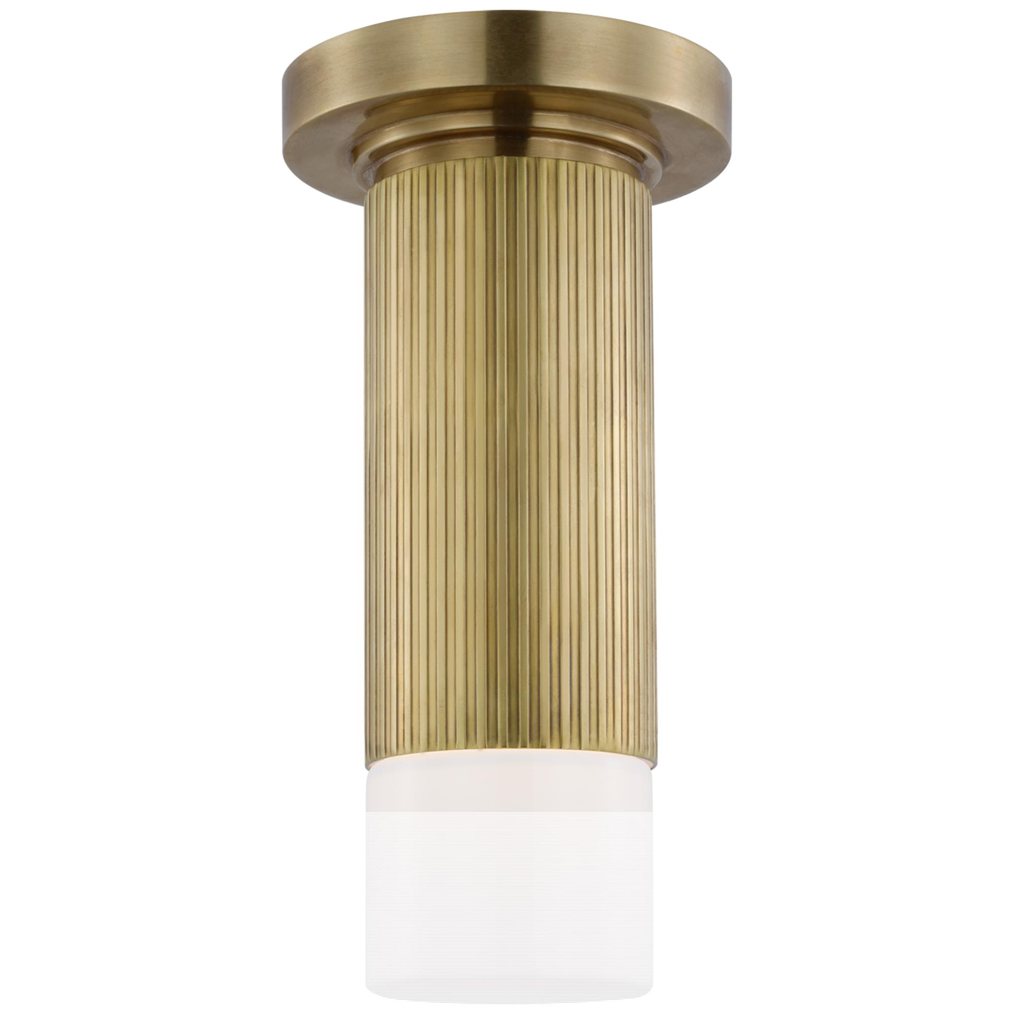 Shown in Hand-Rubbed Antique Brass finish and White glass