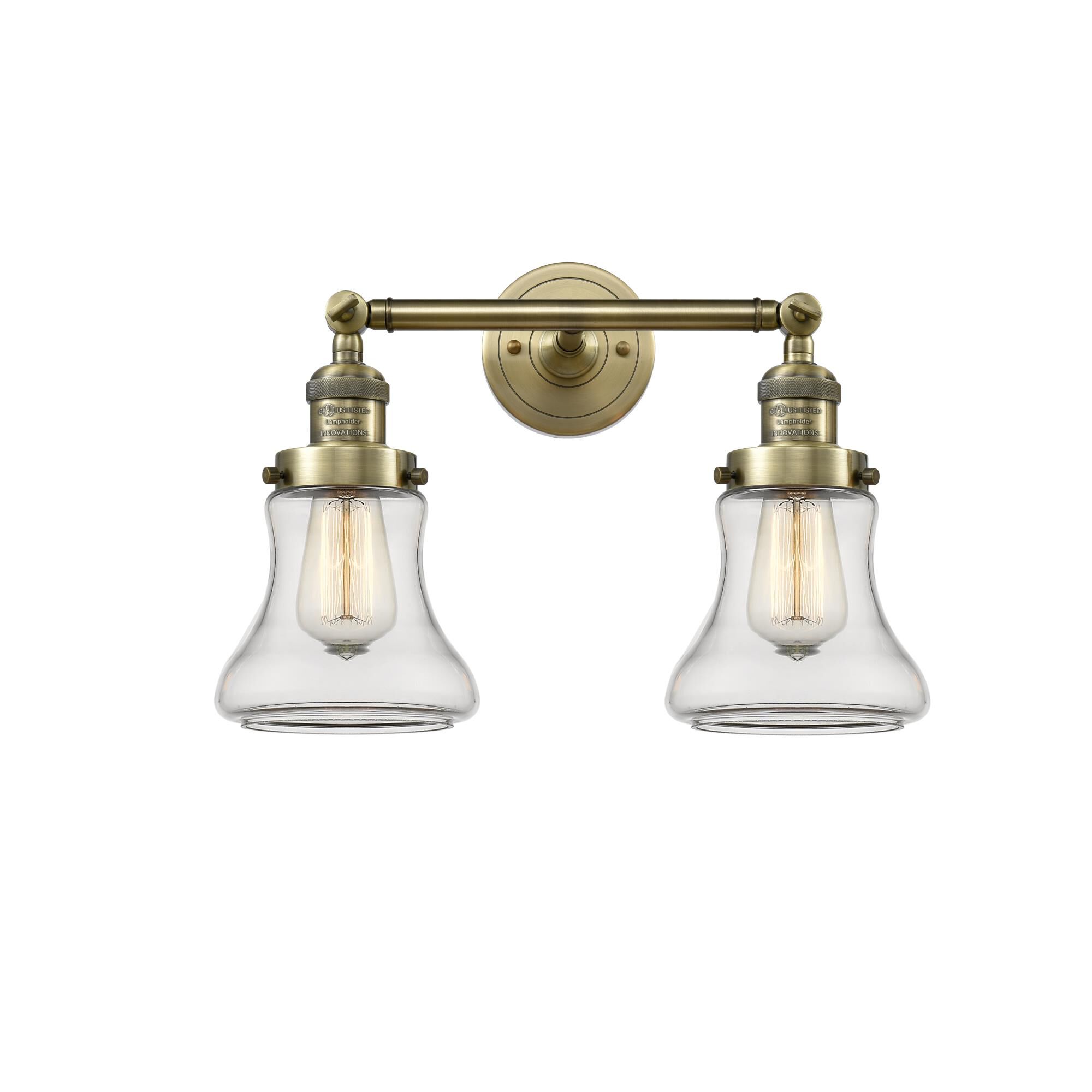 Shown in Antique Brass finish and Clear glass