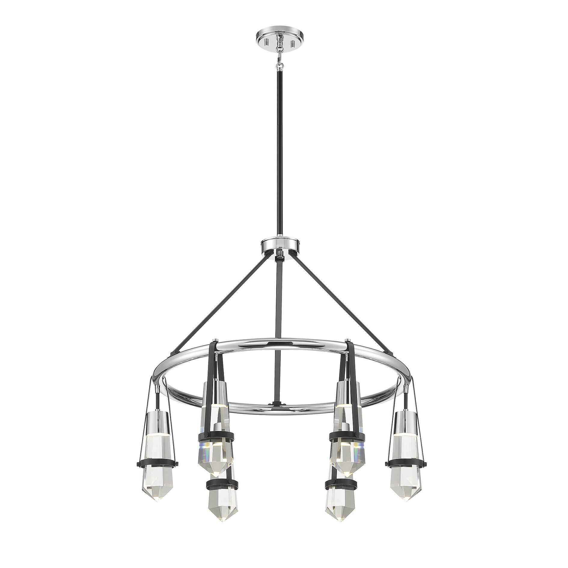 Shown in Matte Black With Polished Chrome Accents finish and K9 crystal