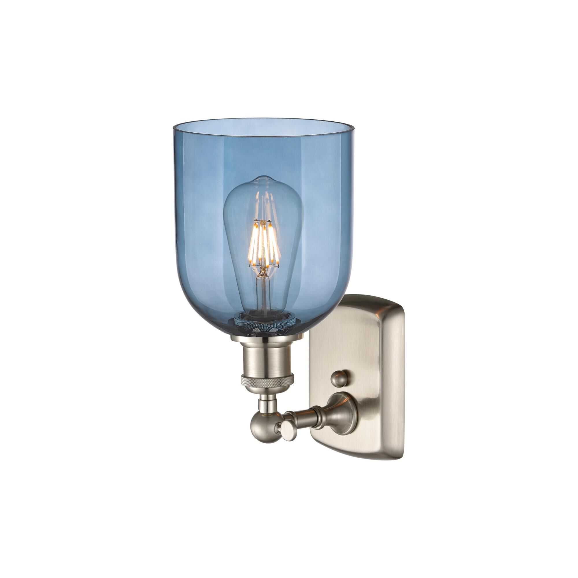 Shown in Brushed Satin Nickel finish and Princess Blue glass