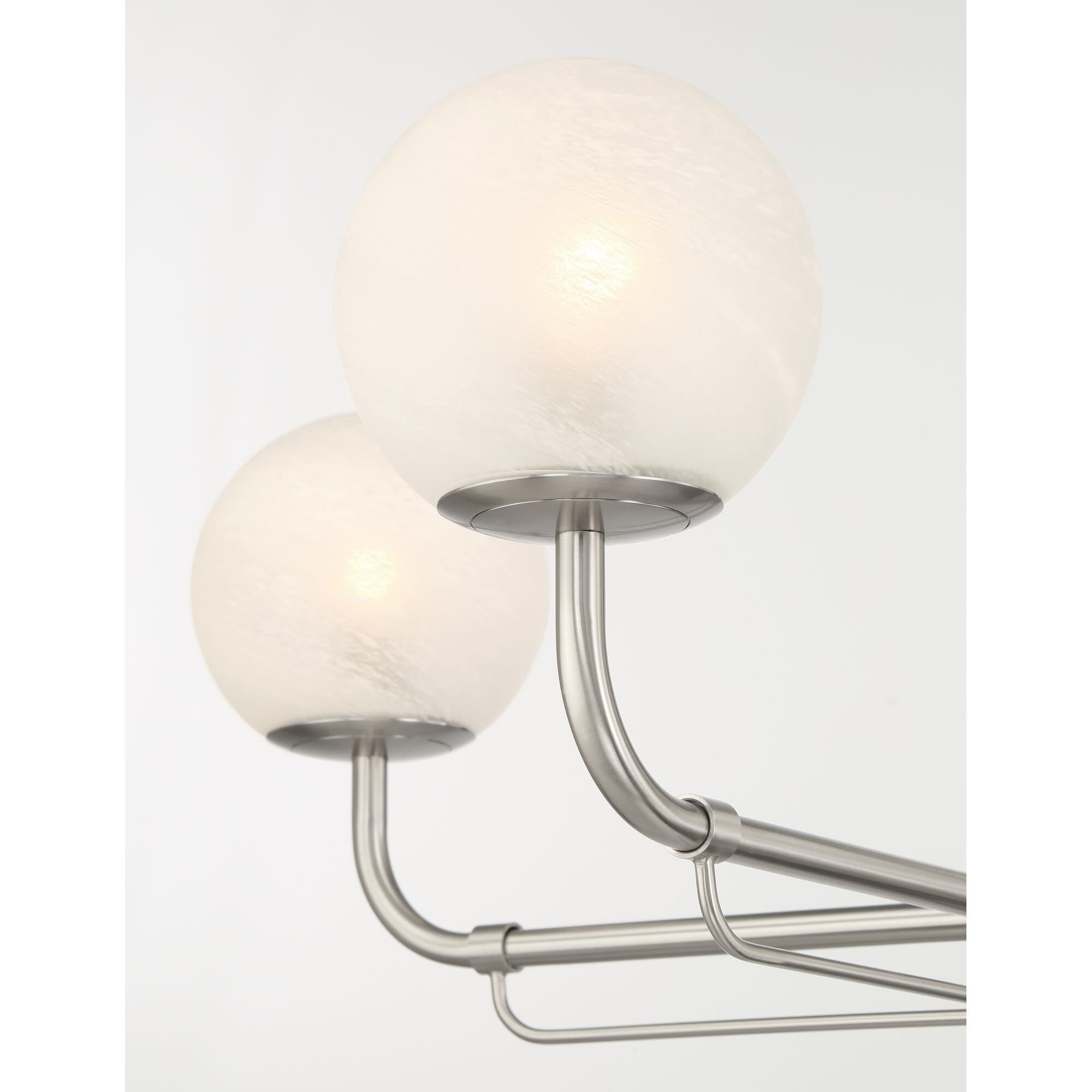 Shown in Brushed Nickel finish and White glass and Etched Alabster Glass shade