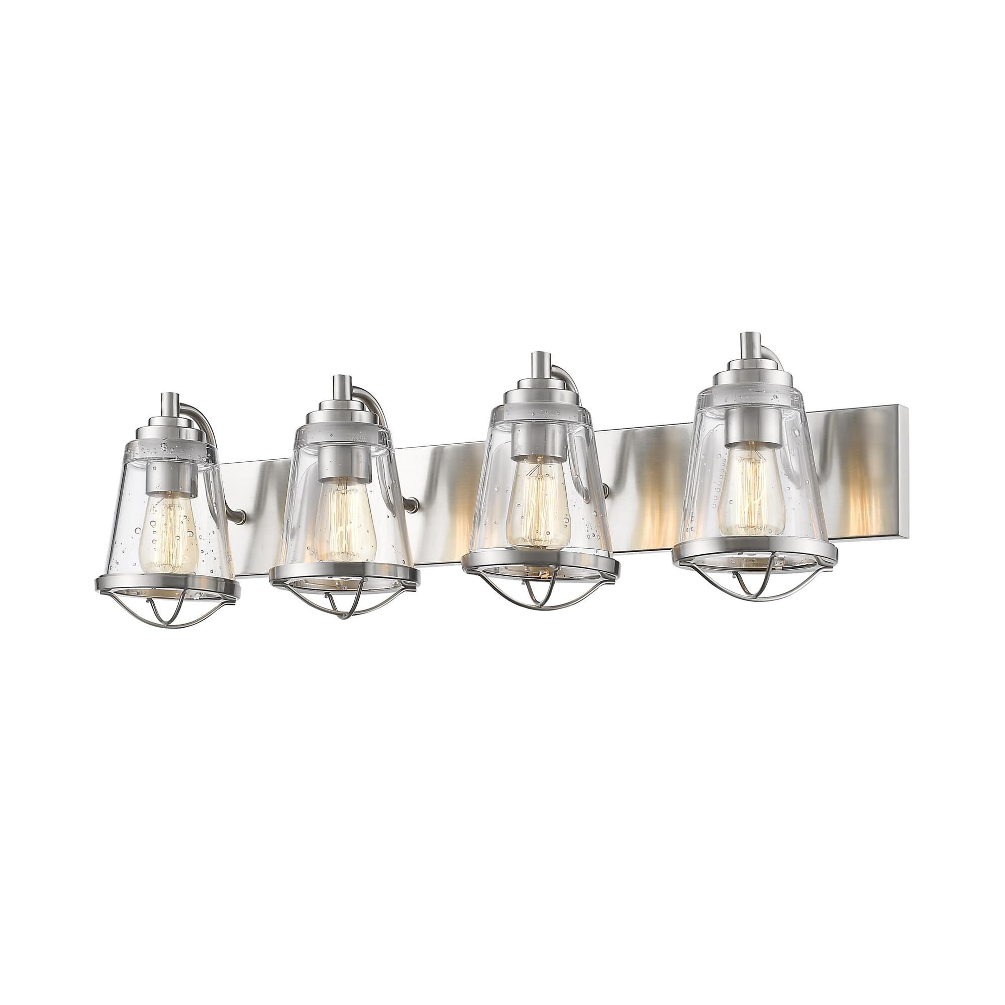 Shown in Brushed Nickel finish and Clear Seedy glass