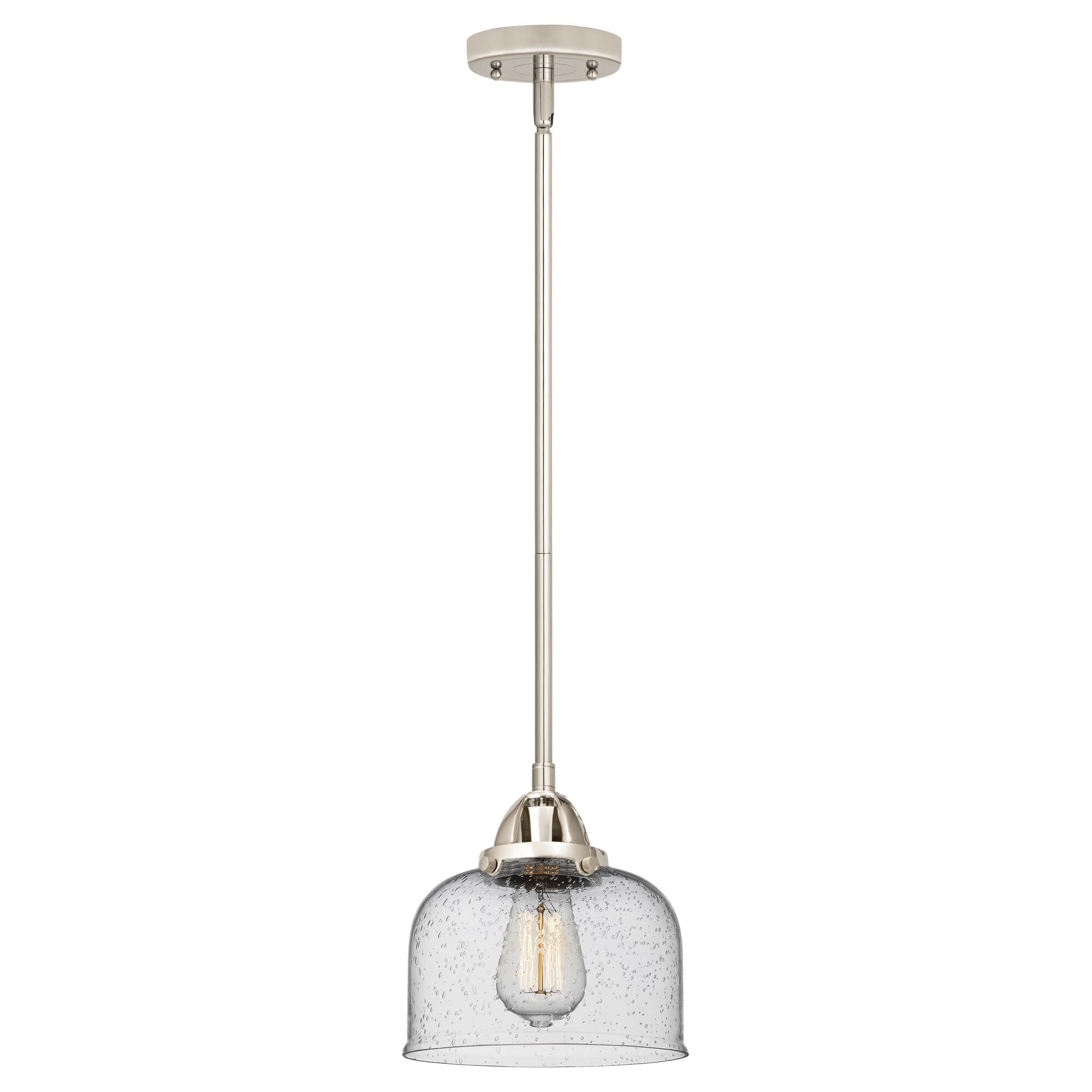 Shown in Polished Nickel finish and Seedy Large Bell glass and No Shade shade