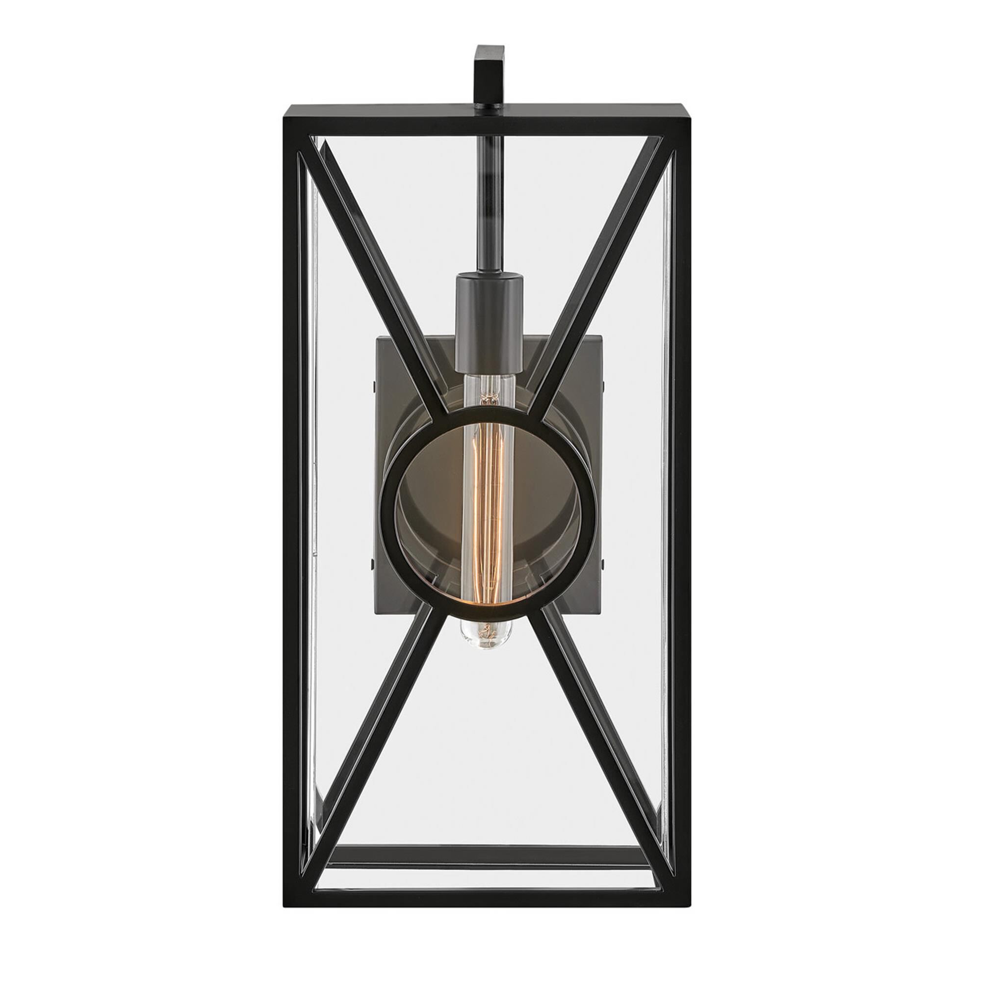 Shown in Black finish and Clear Mitered glass