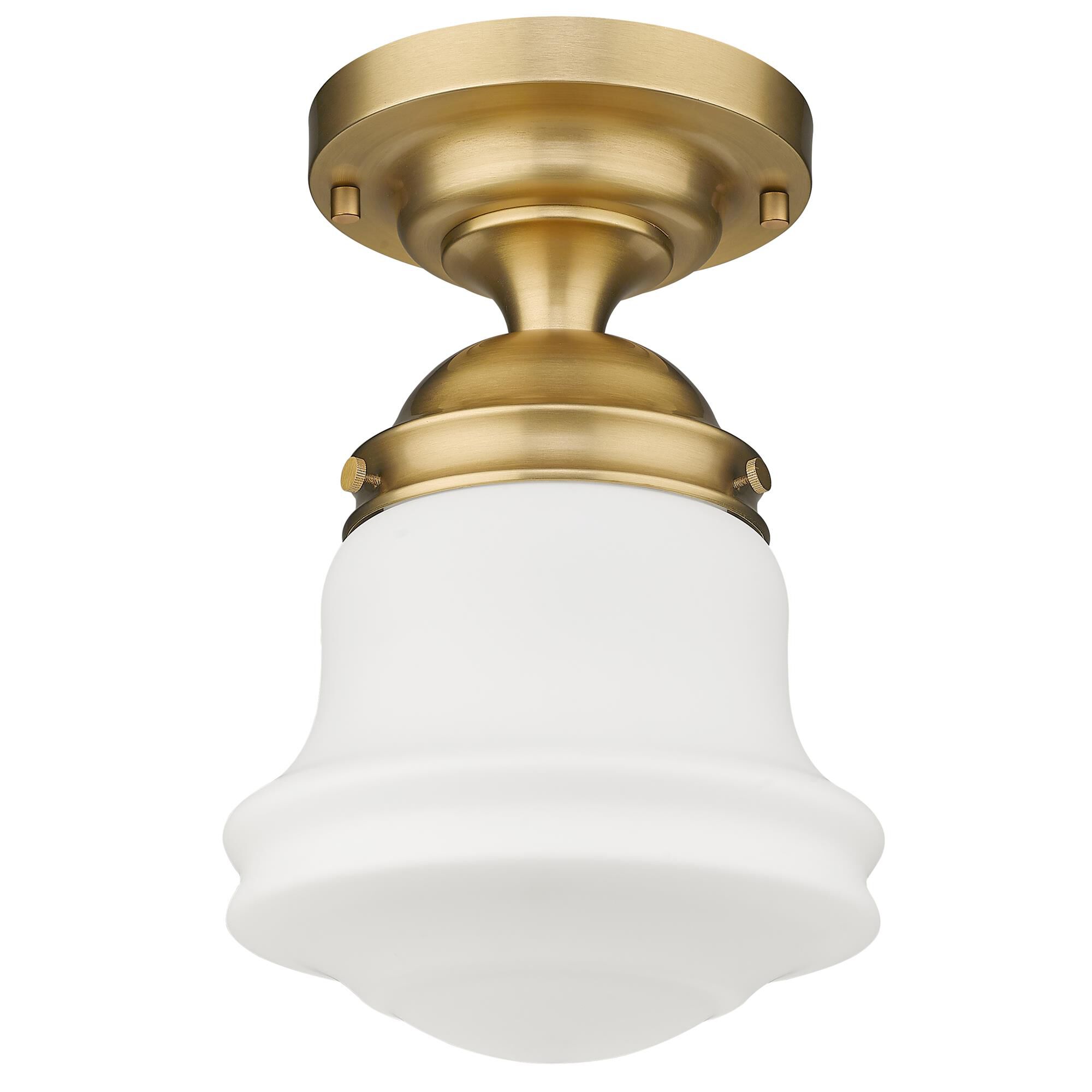 Shown in Heritage Brass finish and Matte Opal glass