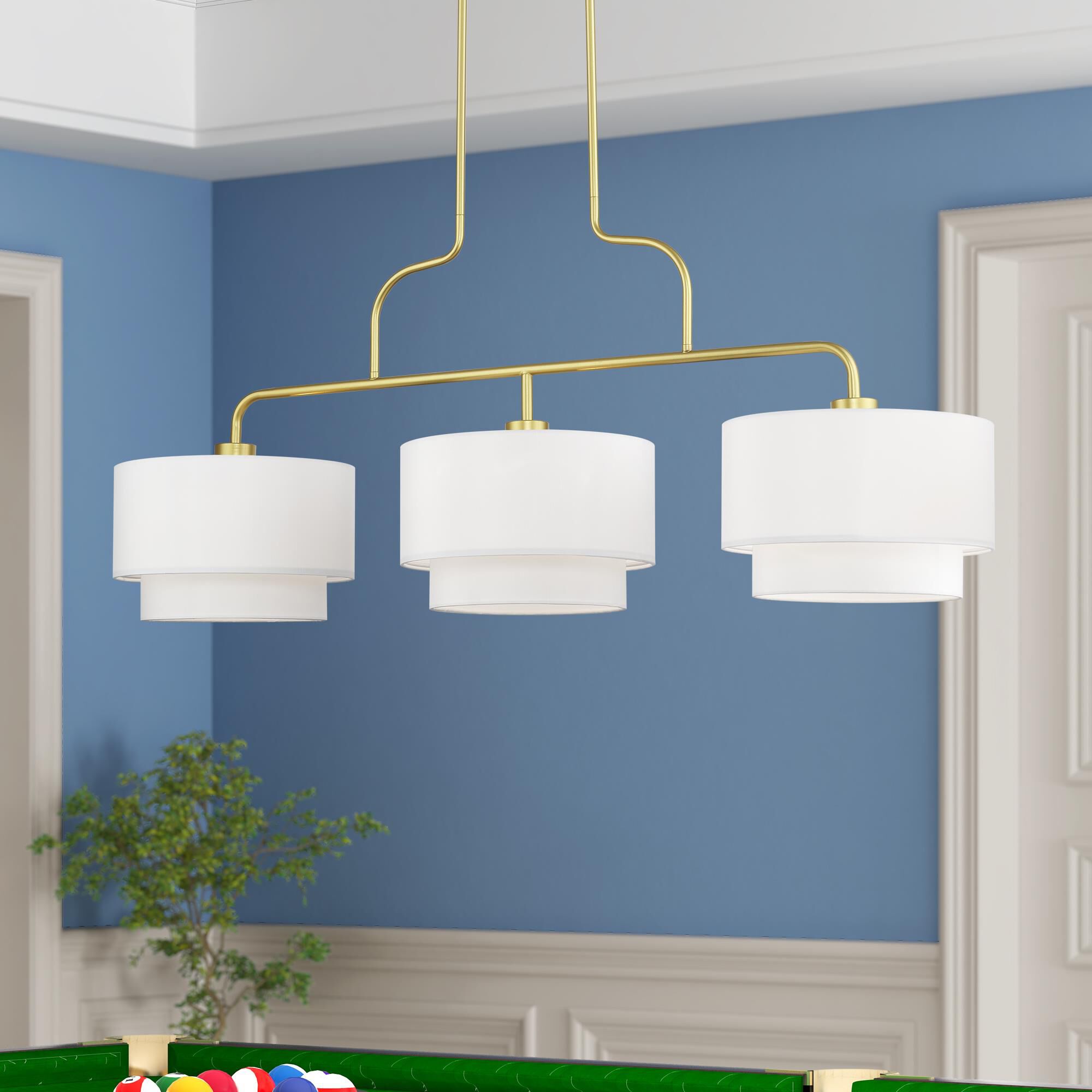 Shown in Soft Gold finish and Hand Crafted Off-White Fabric Hardbacks with White Fabric Inside shade