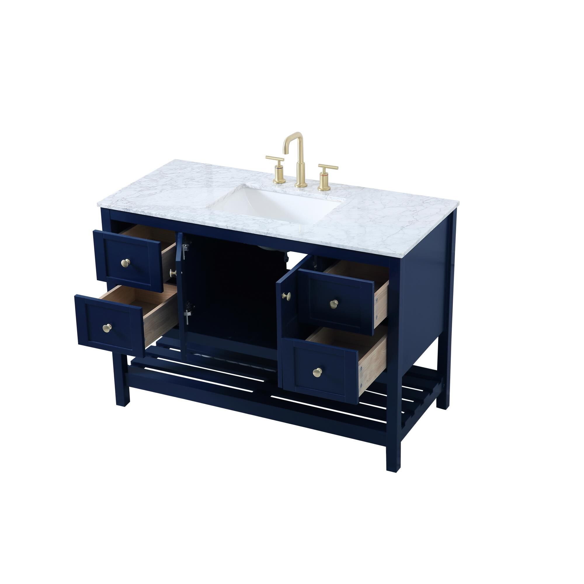 Shown in Blue And Gold With Carrara White Marble finish