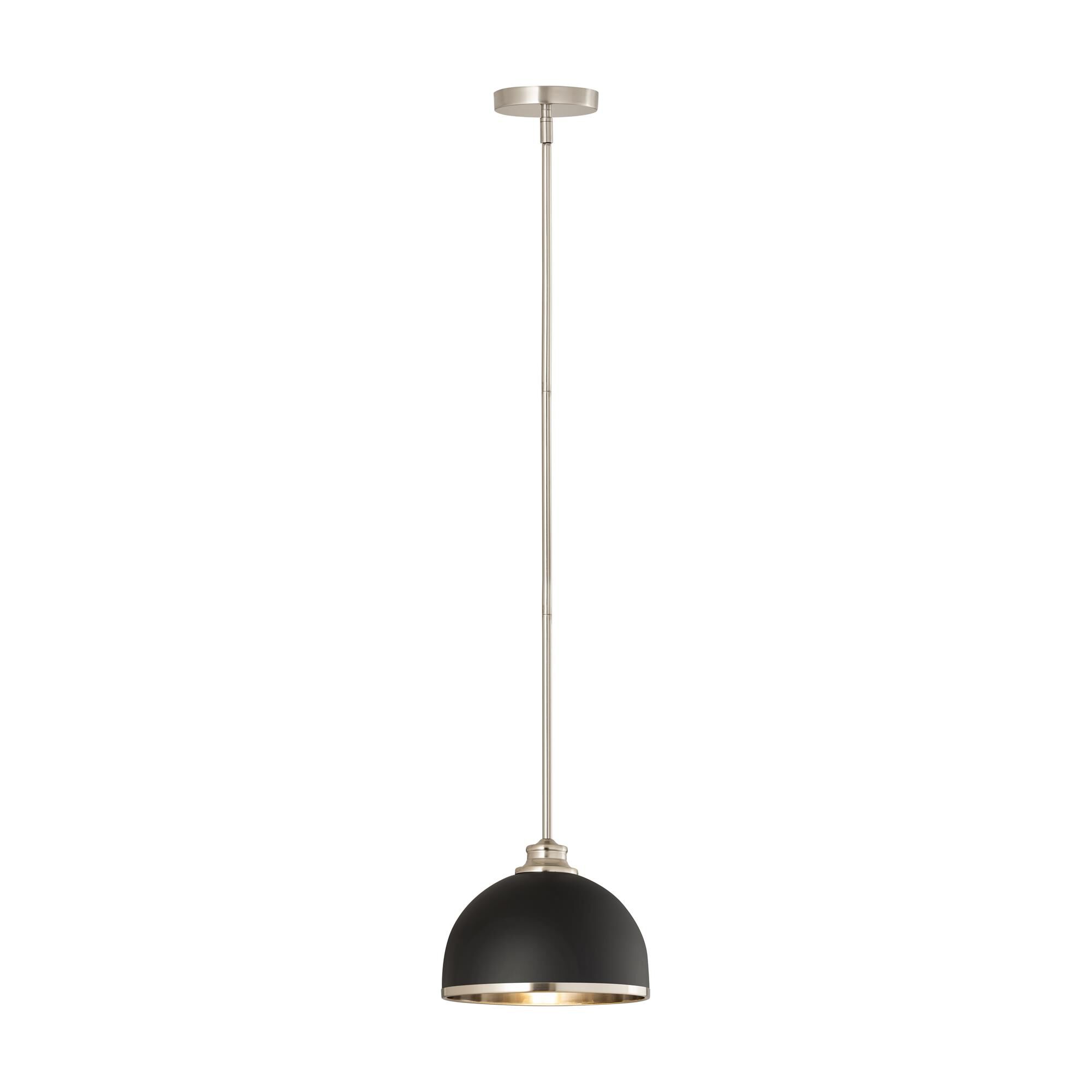Shown in Matte Black And Brushed Nickel finish and Stainless Steel glass and Stainless Steel shade