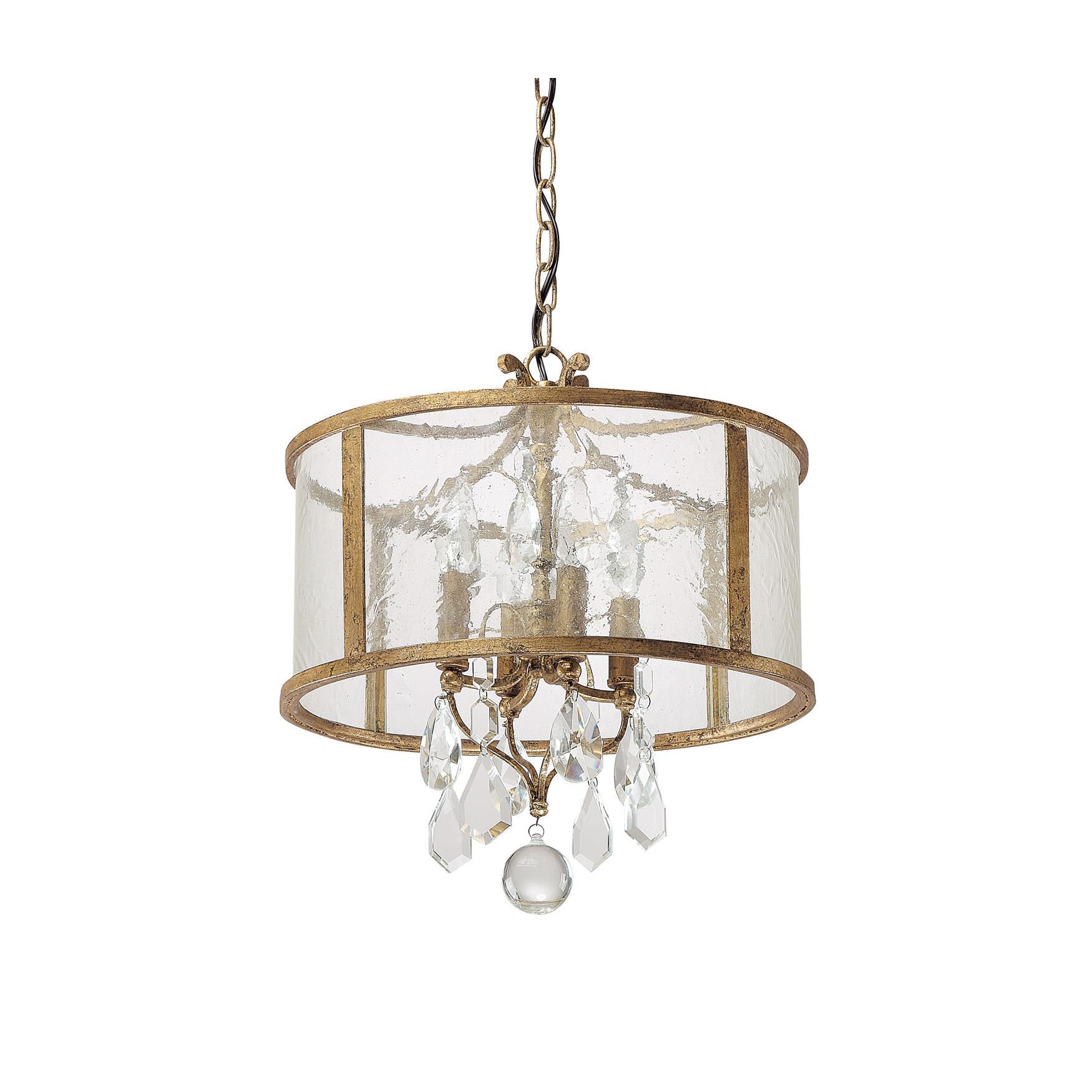 Shown in Antique Gold finish and Clear crystal and Antique glass