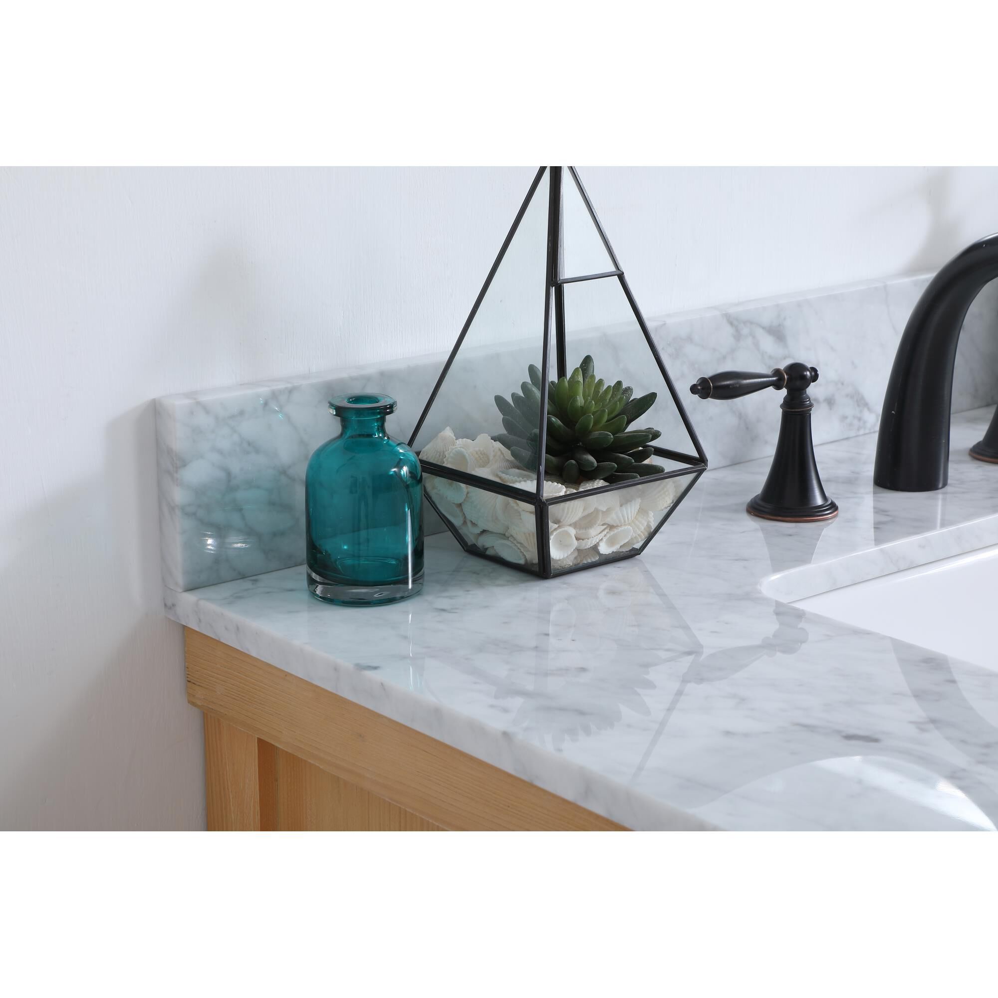 Shown in Natural Wood finish and With Backsplash accent