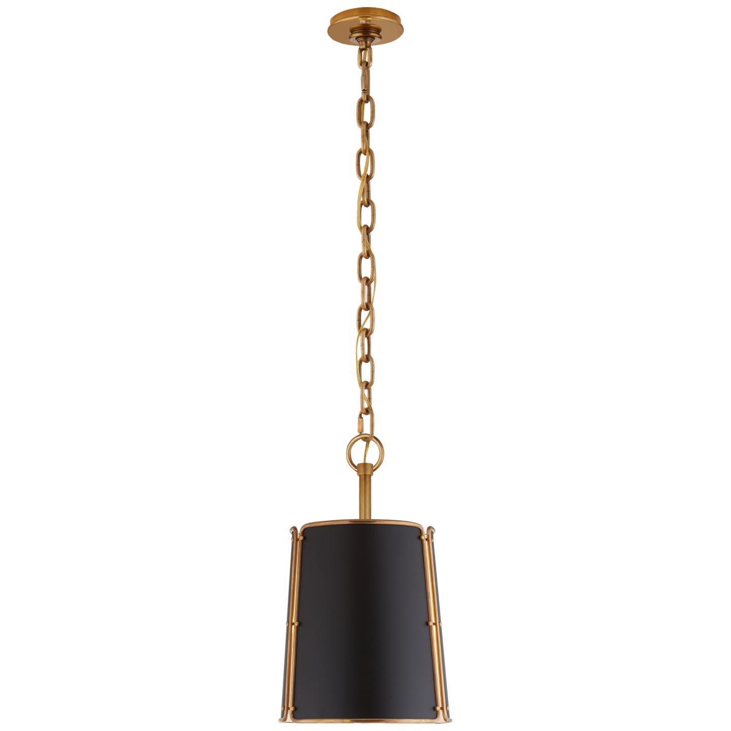 Shown in Hand-Rubbed Antique Brass finish and Black shade