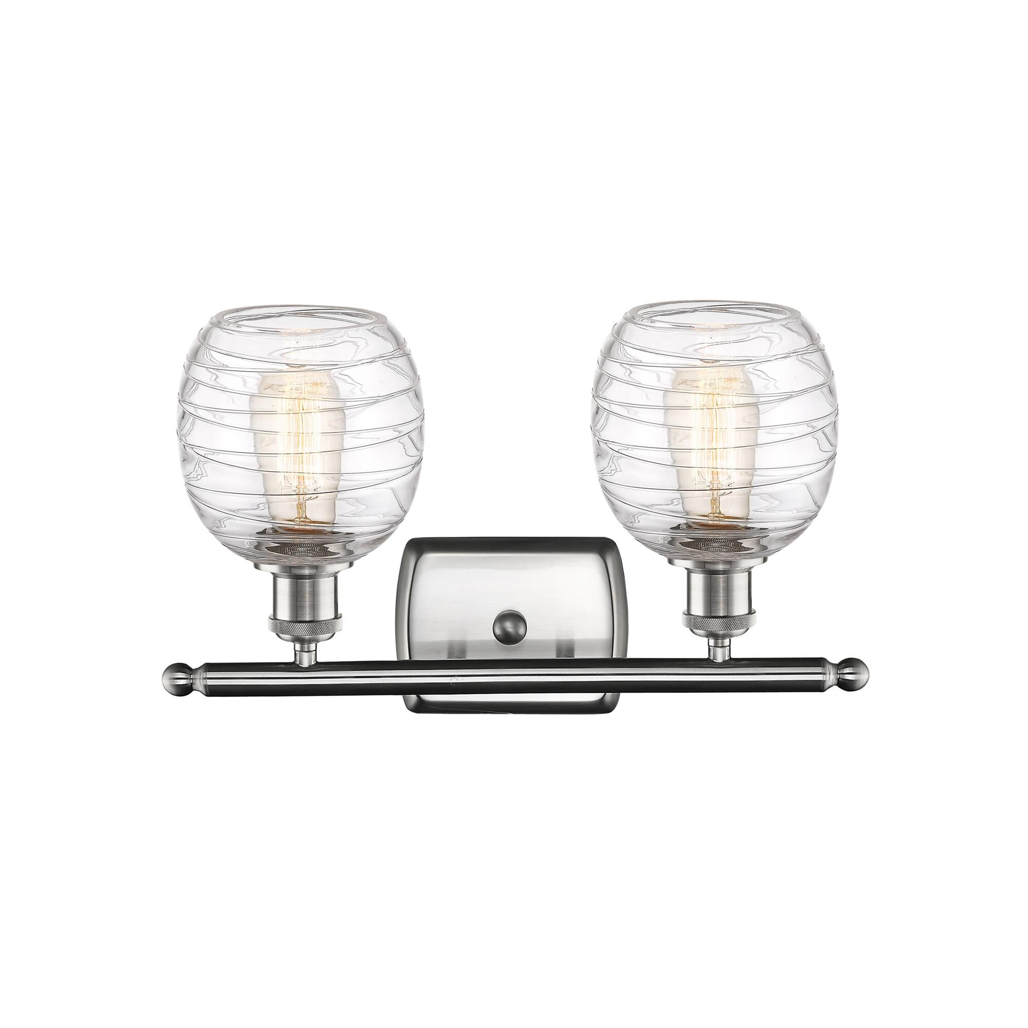 Shown in Brushed Satin Nickel finish and Deco Swirl glass