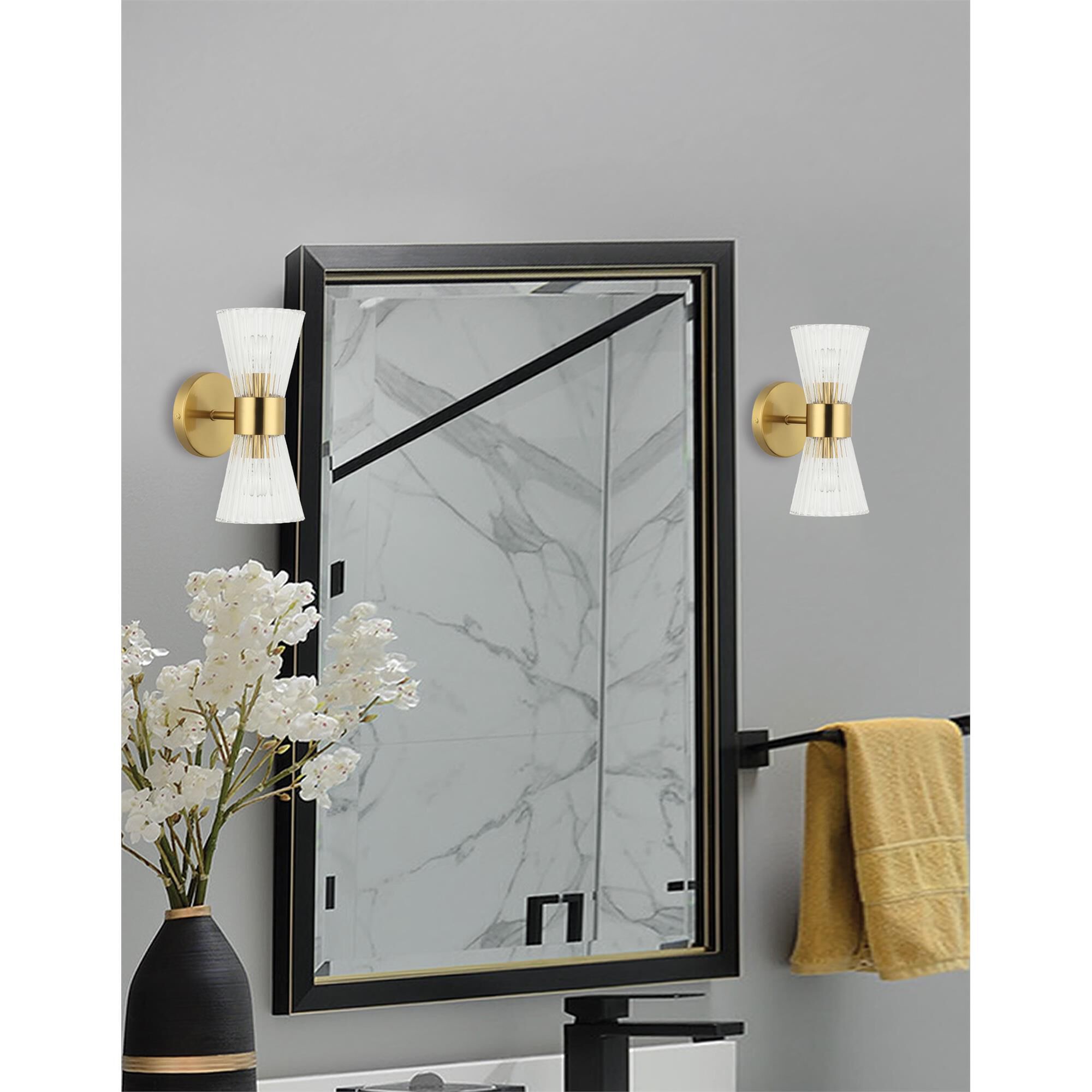 Shown in Aged Brass finish and Clear glass
