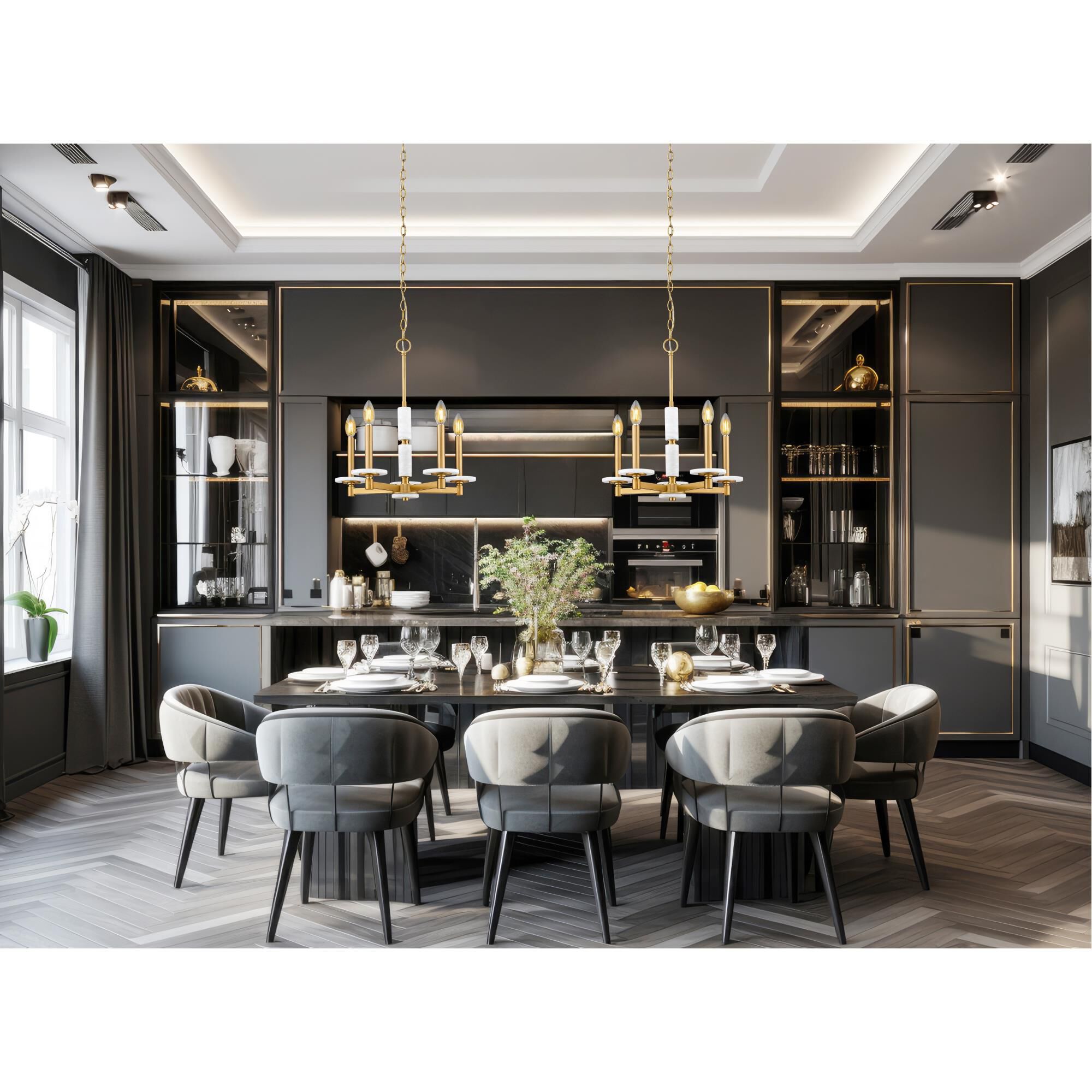 Shown in Modern Gold finish and Alabaster glass and Alabaster shade