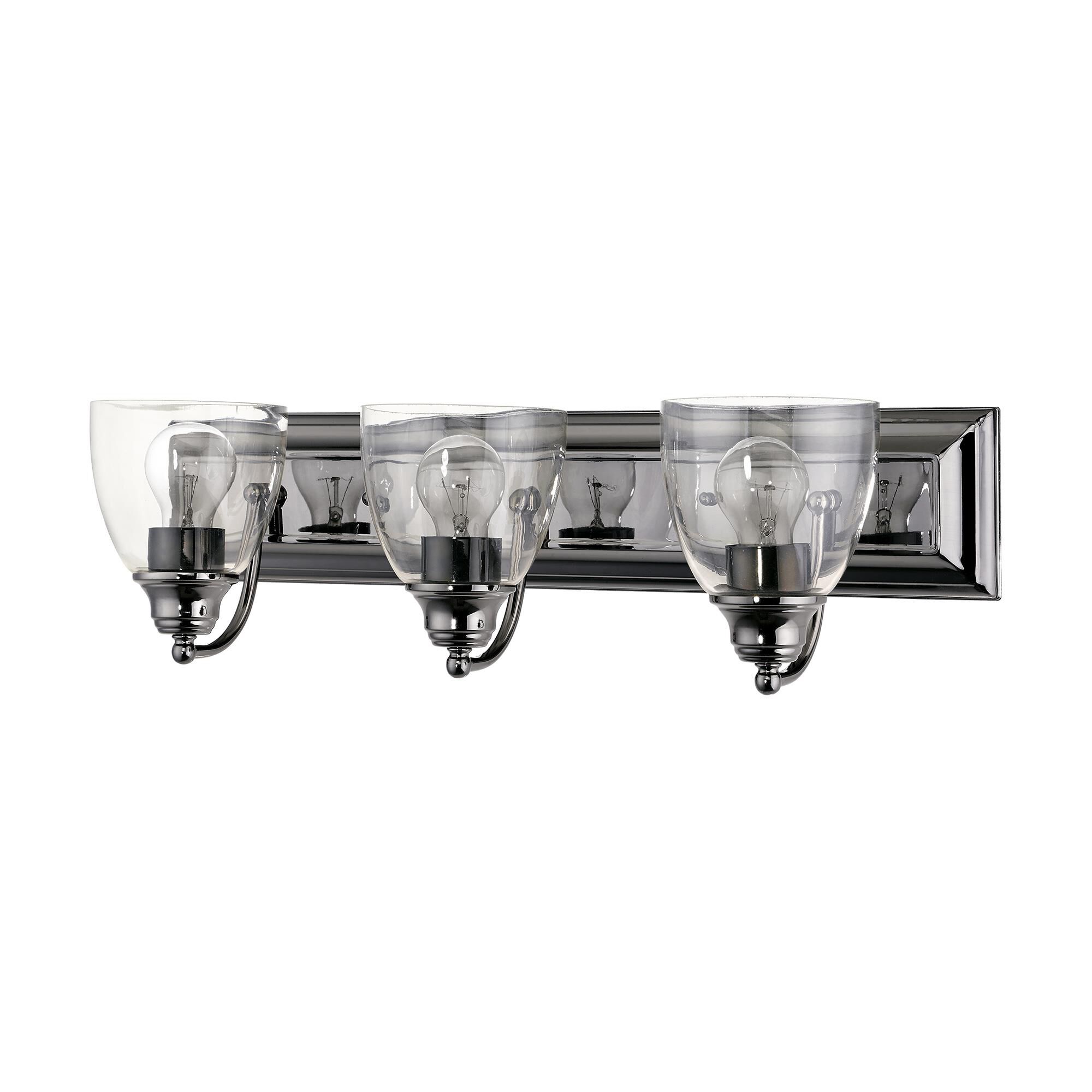 Shown in Black Chrome finish and Hand Blown Clear glass