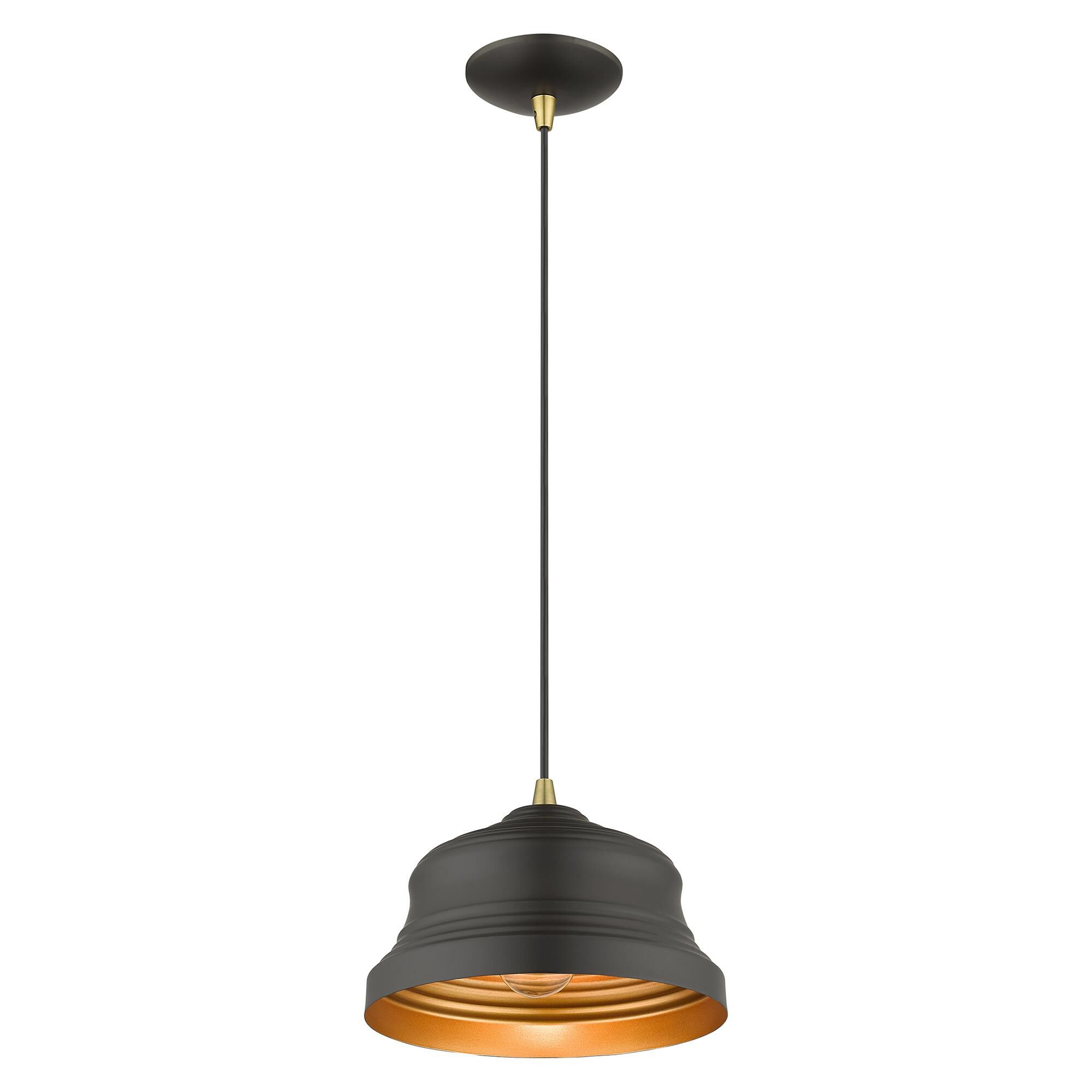 Shown in Bronze with Antique Brass Accents finish and Bronze Steel with Gold Finish Inside shade
