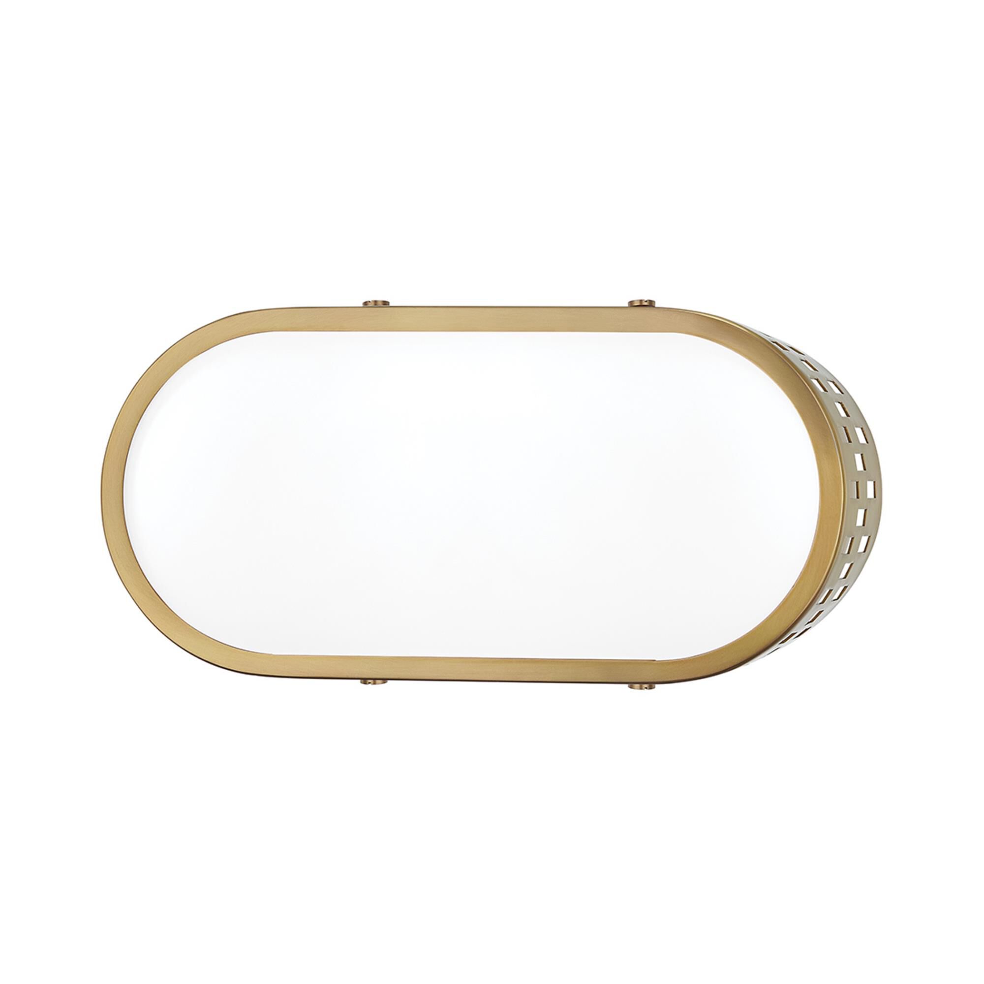 Shown in Aged Brass finish and Opal Matte glass