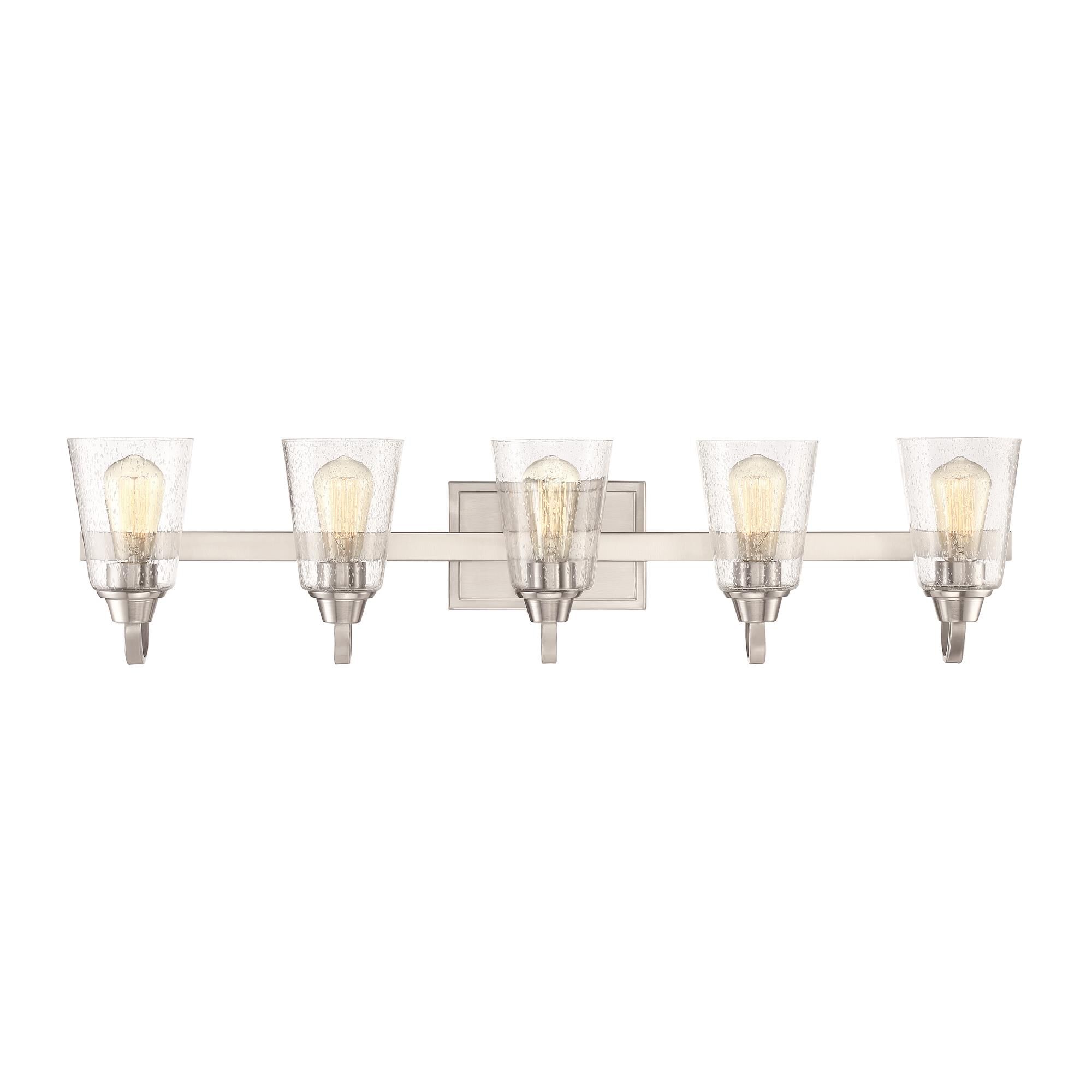 Shown in Brushed Polished Nickel finish and Clear Seeded glass and Glass shade