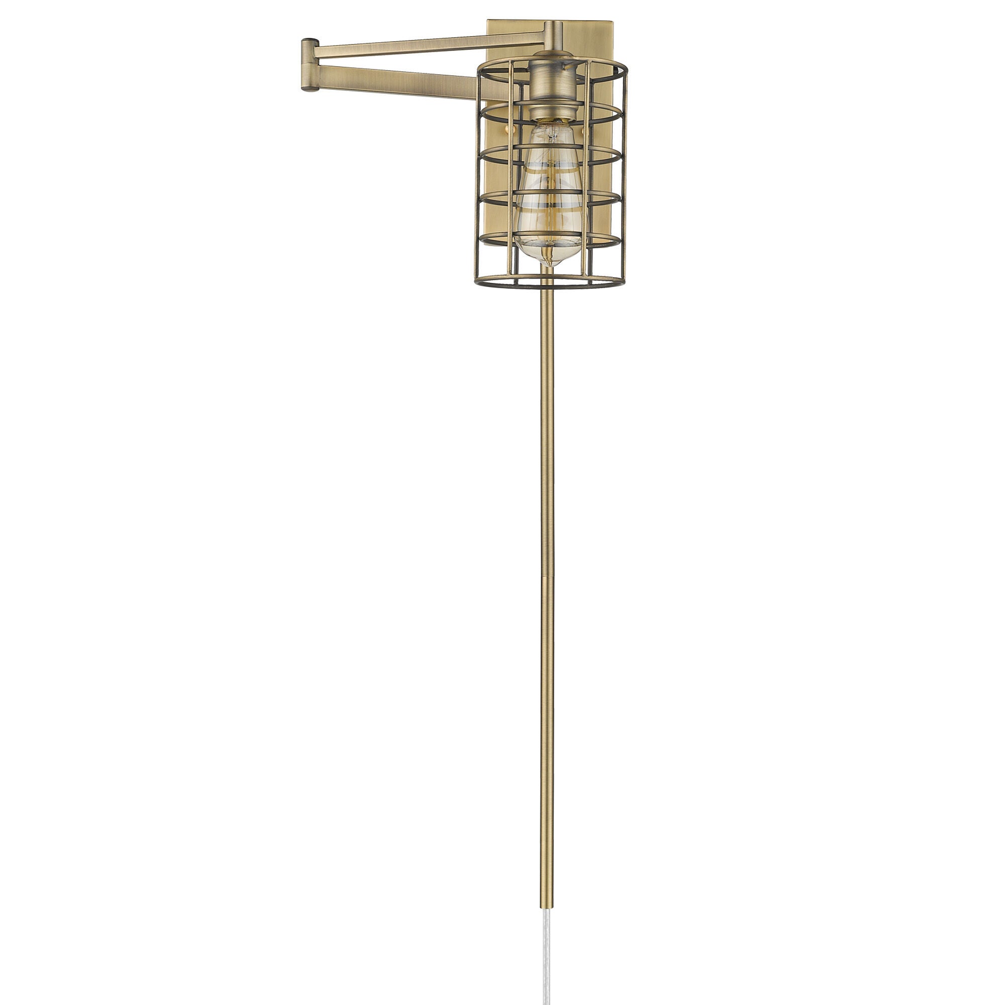 Shown in Aged Brass finish and Aged Brass glass and Aged Brass, Cylindrical Metal Cage shade