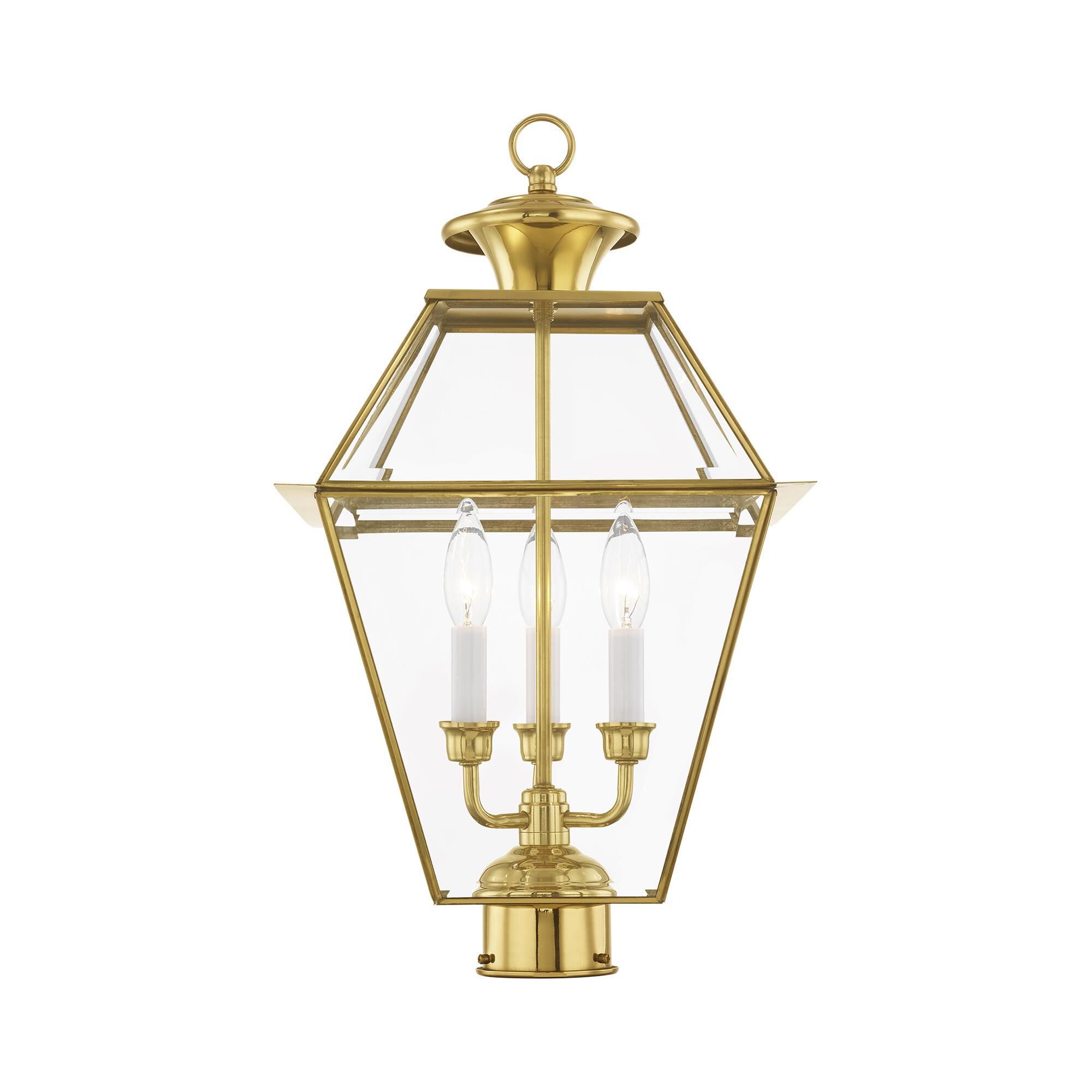 Shown in Polished Brass finish and Clear Beveled glass