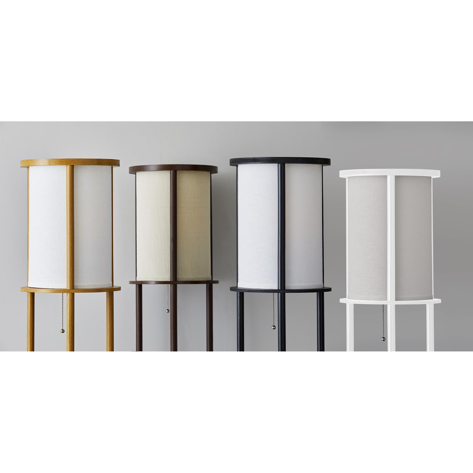 Shown in Black Painted Mdf Shelves & Beech Wood Tubes finish and White shade