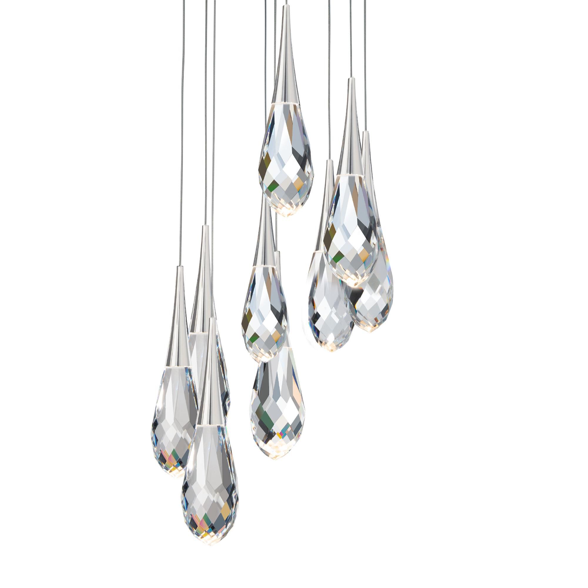 Shown in Polished Nickel finish and Optic crystal and Crystal glass