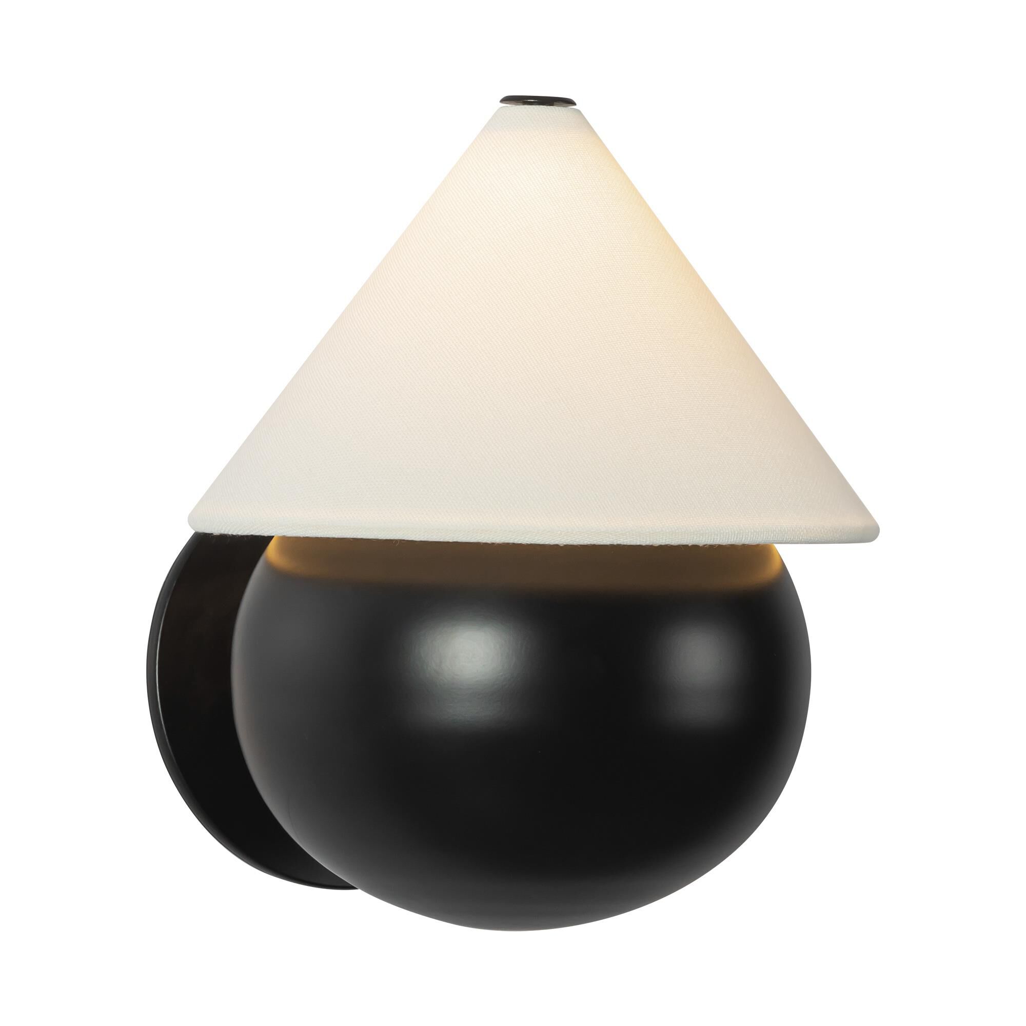 Shown in Matte Black finish and White Linen shade