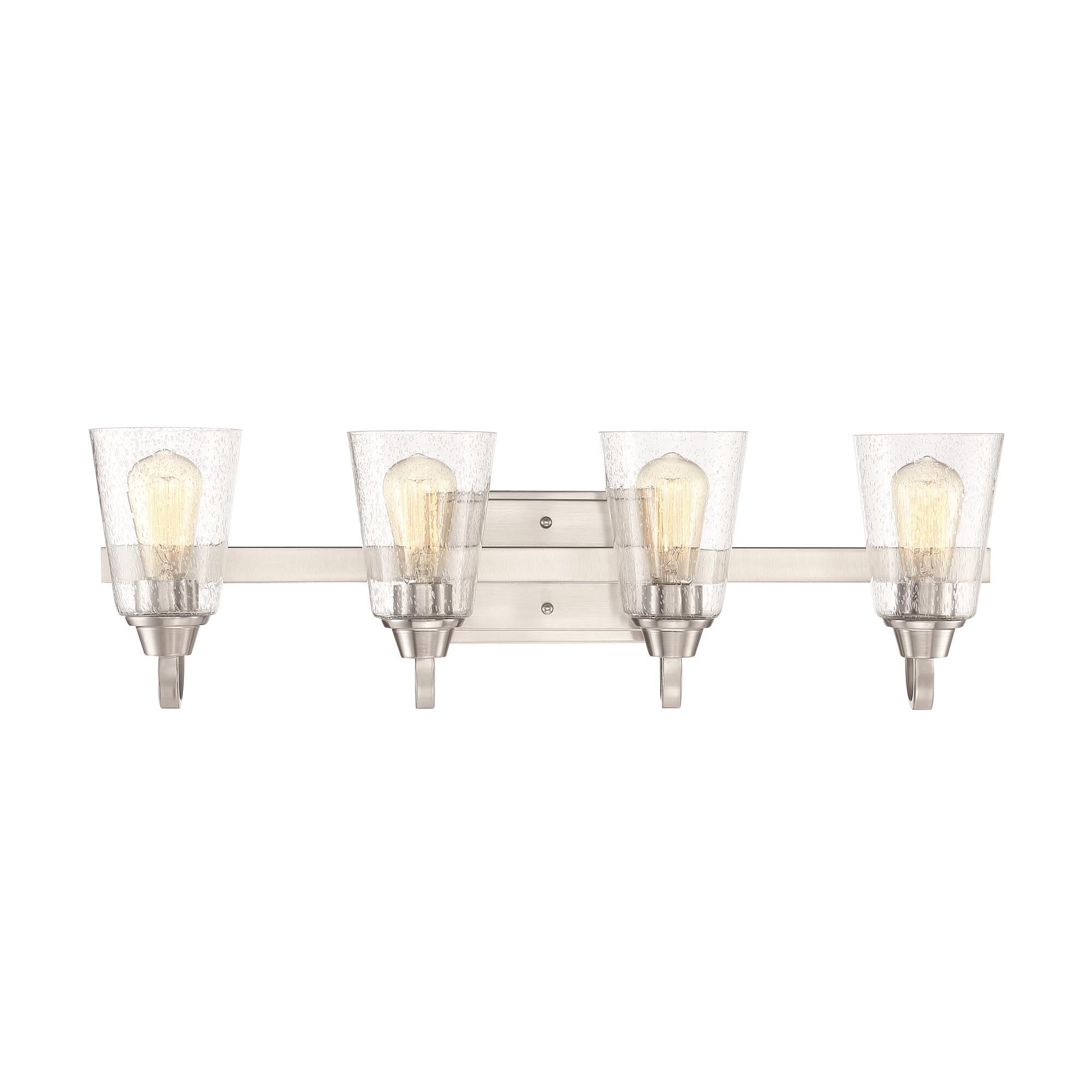 Shown in Brushed Polished Nickel finish and Clear Seeded glass and Glass shade