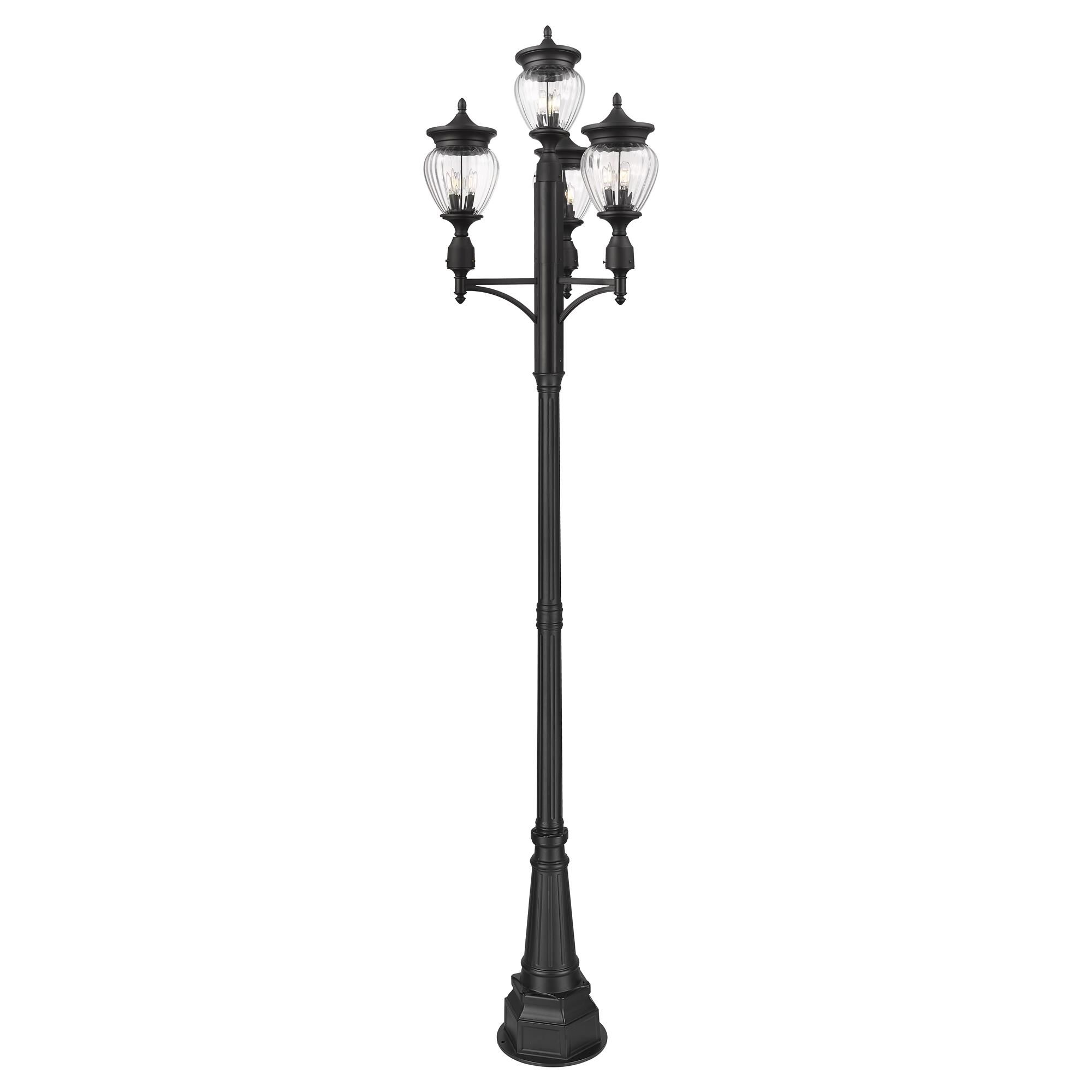 Shown in Black finish and Clear Ribbed glass and Clear Ribbed shade