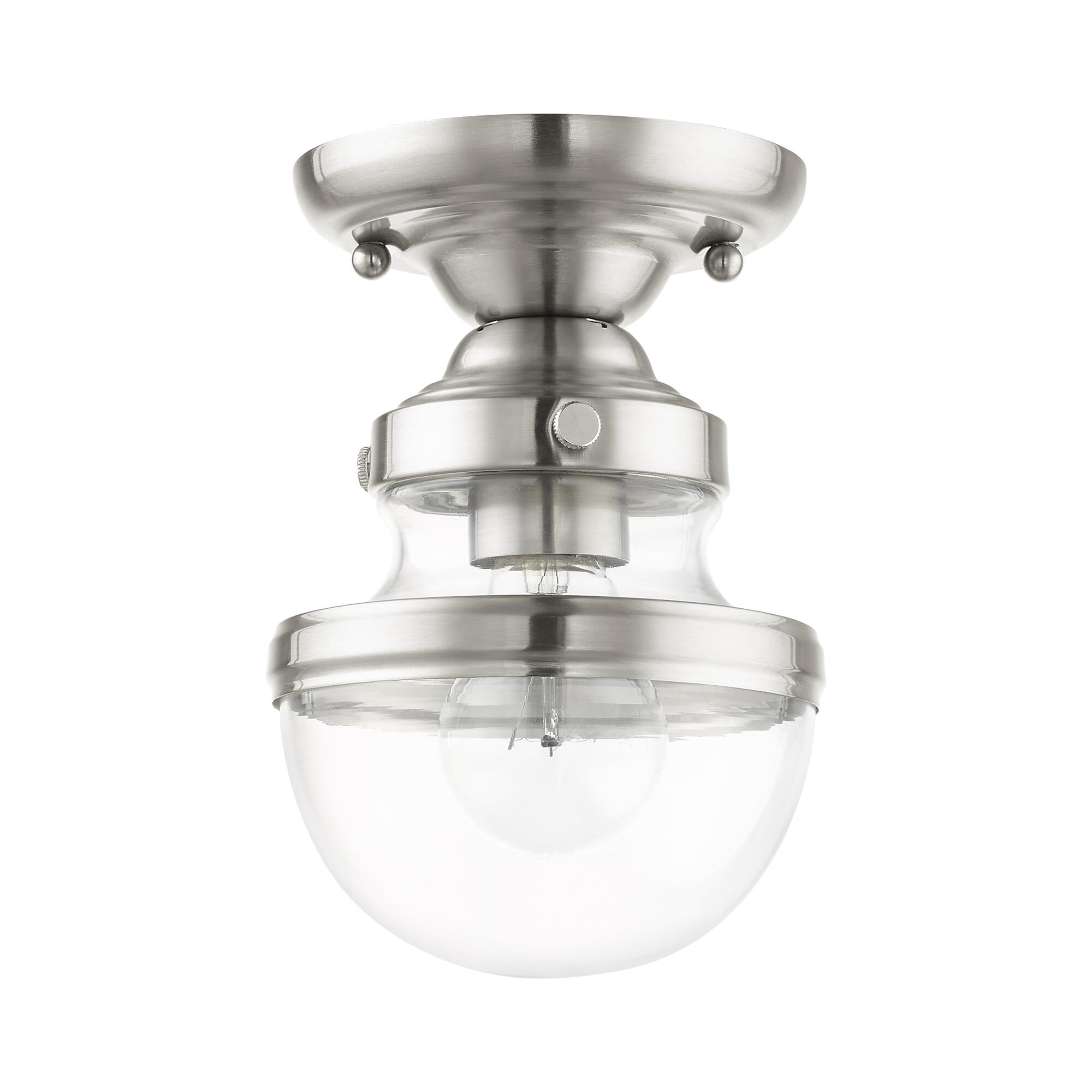 Shown in Brushed Nickel finish and Hand Blown Clear glass and Hand Blown Clear Glass shade