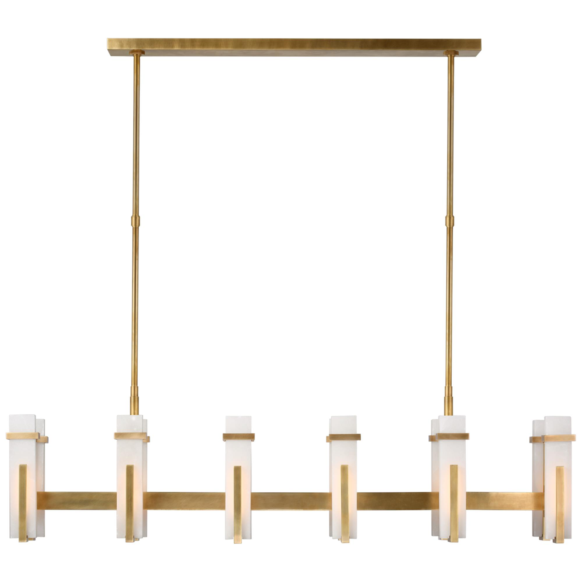 Shown in Hand-Rubbed Antique Brass finish and Alabaster shade