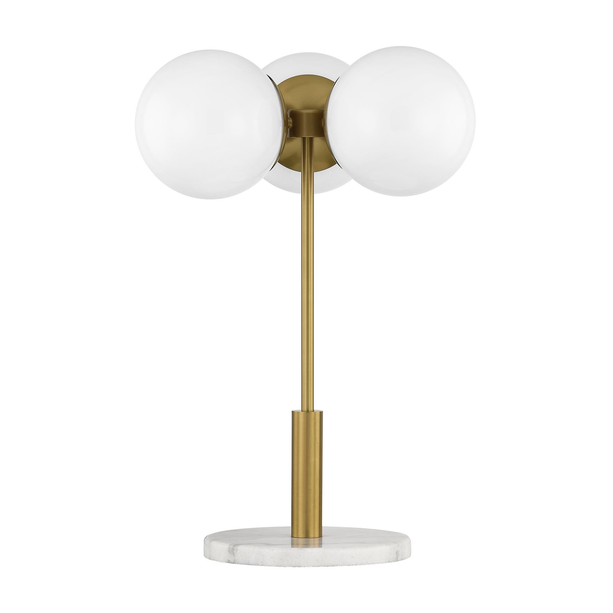 Shown in Warm Brass finish and White Opal glass