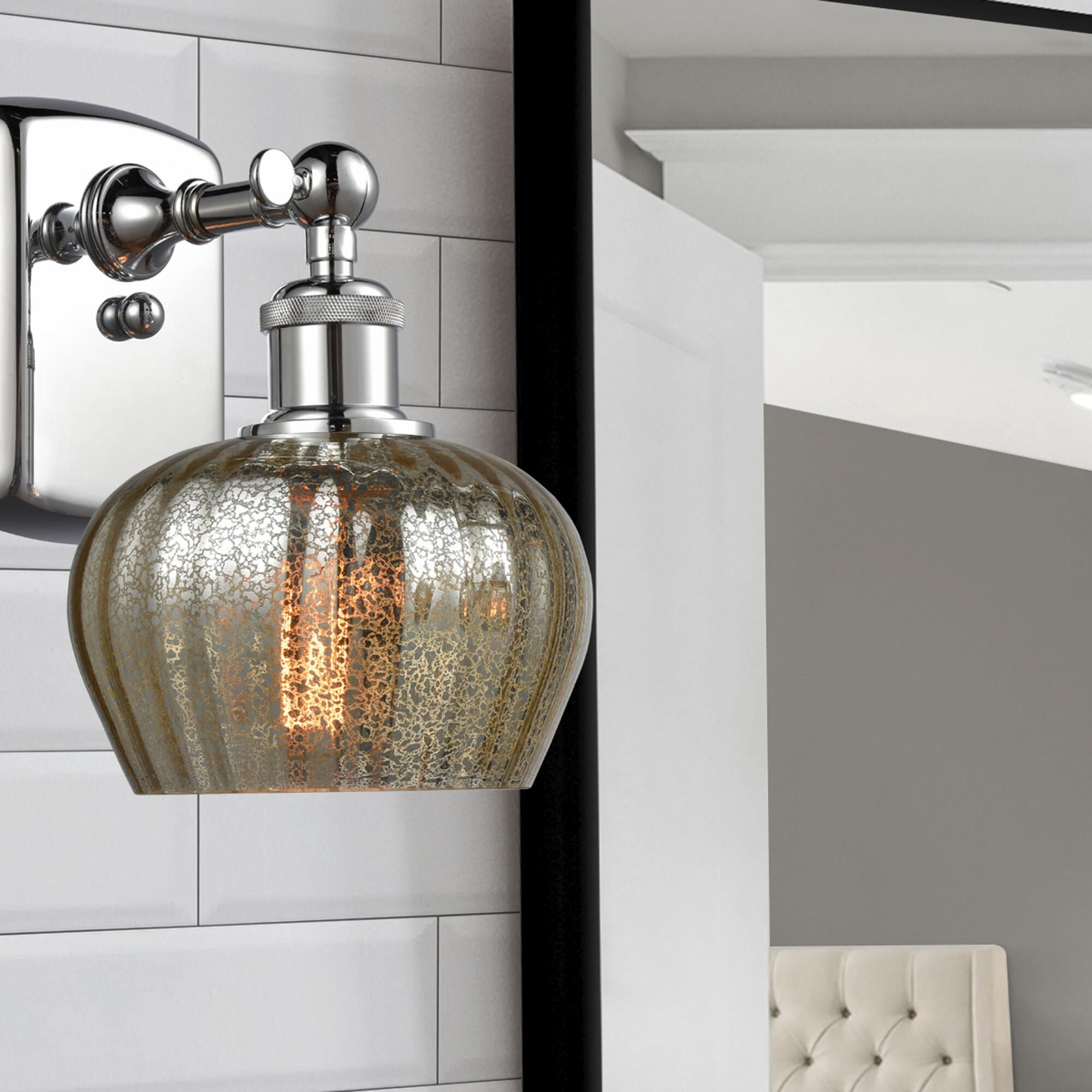 Shown in Polished Chrome finish and Mercury Fluted glass