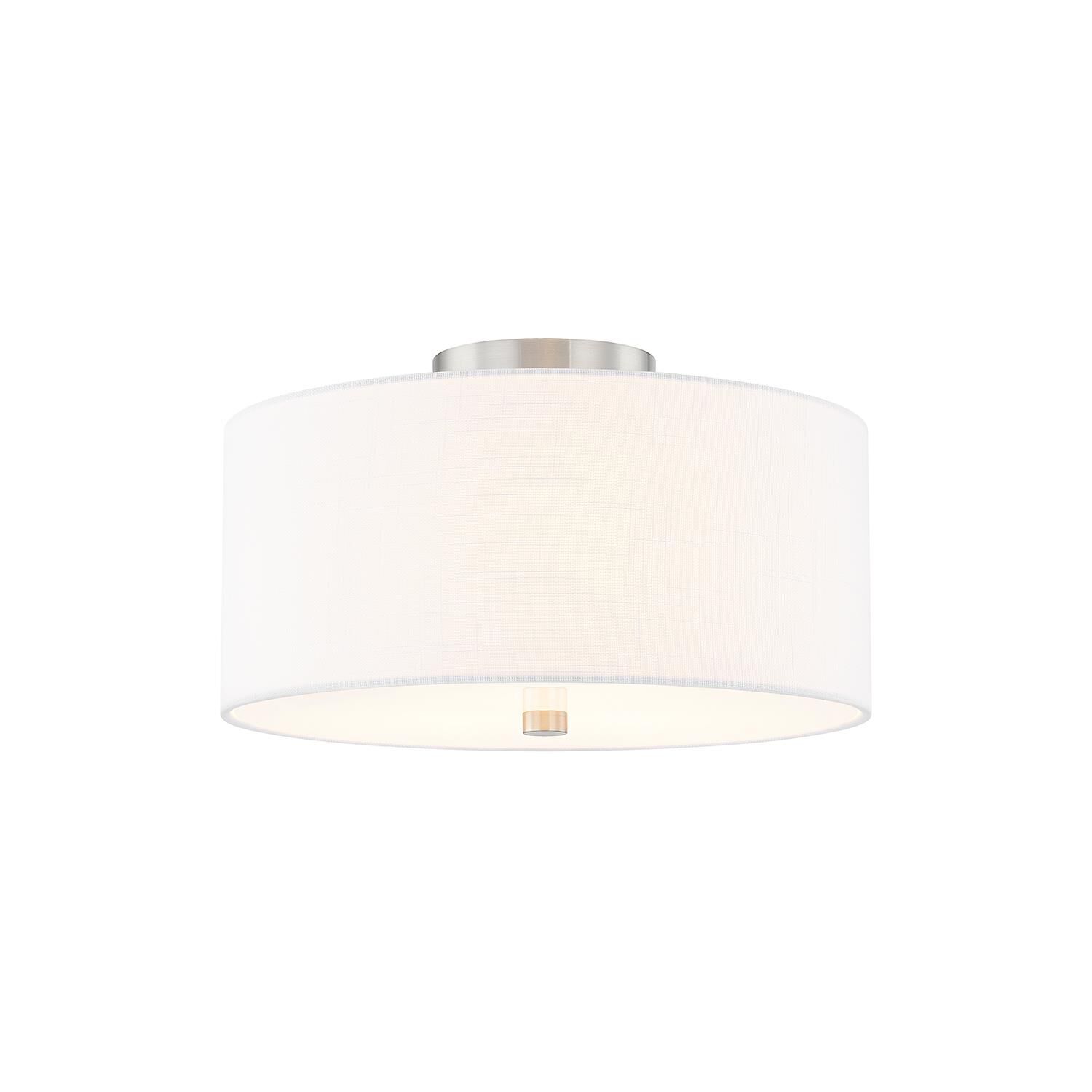 Shown in Brushed Nickel finish and White Woven Fabric shade